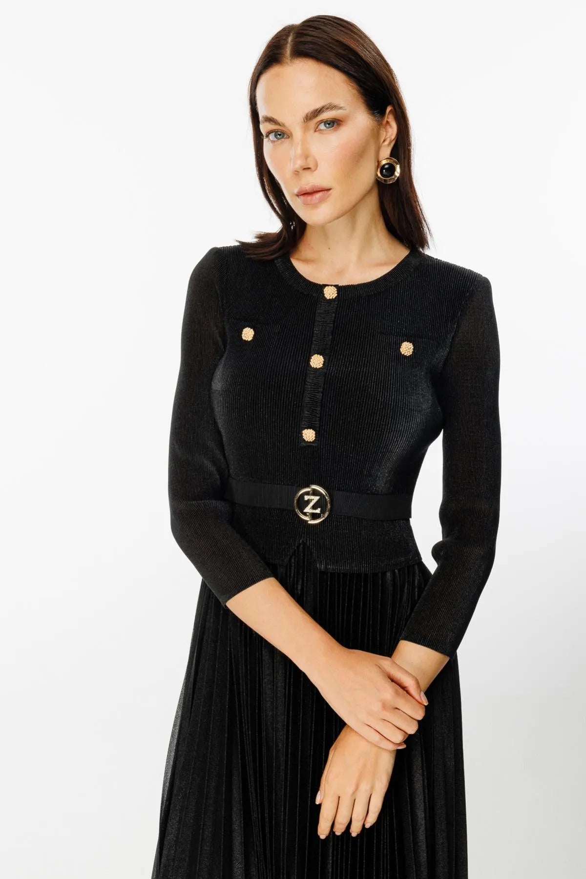 Metal Accessory Crew Neck Dress