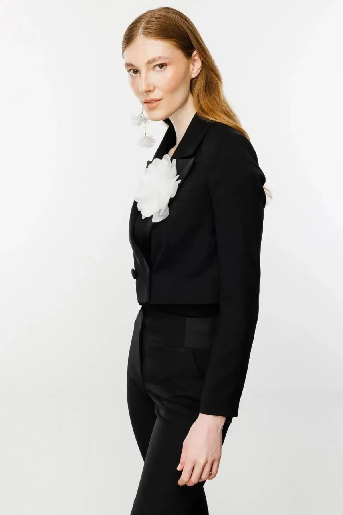 Short Jacket with Flower Brooch