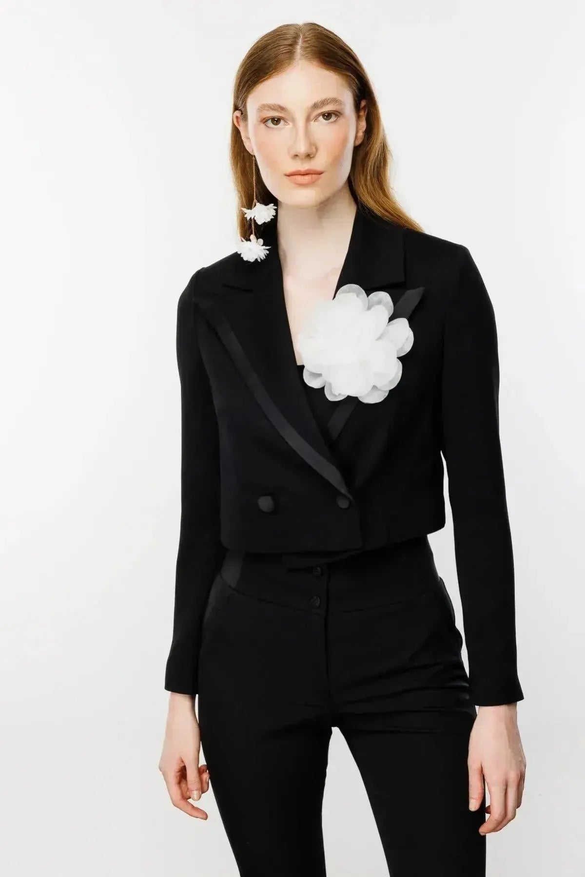 Short Jacket with Flower Brooch