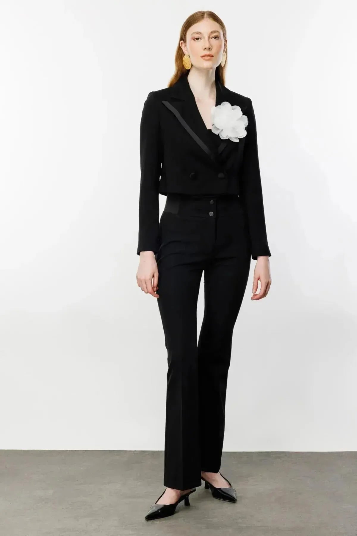 Short Jacket with Flower Brooch