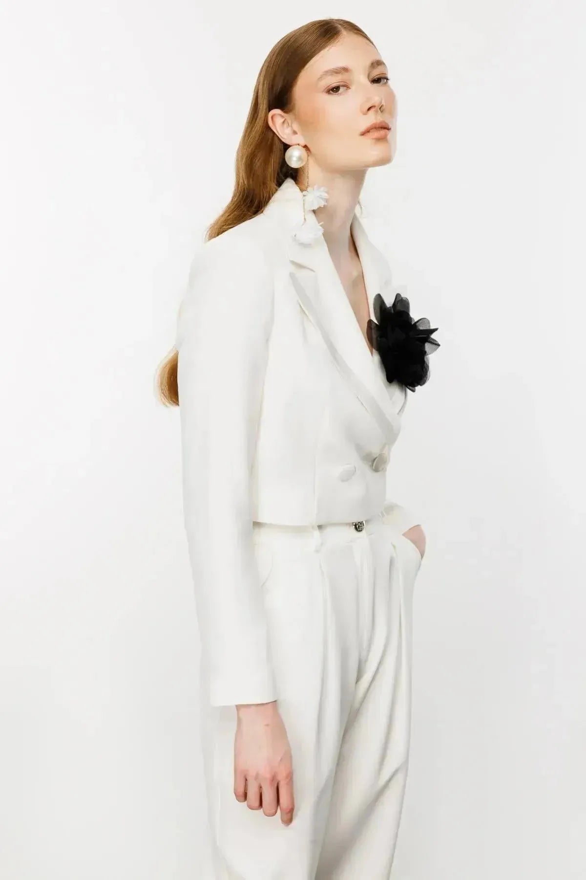 Short Jacket with Flower Brooch