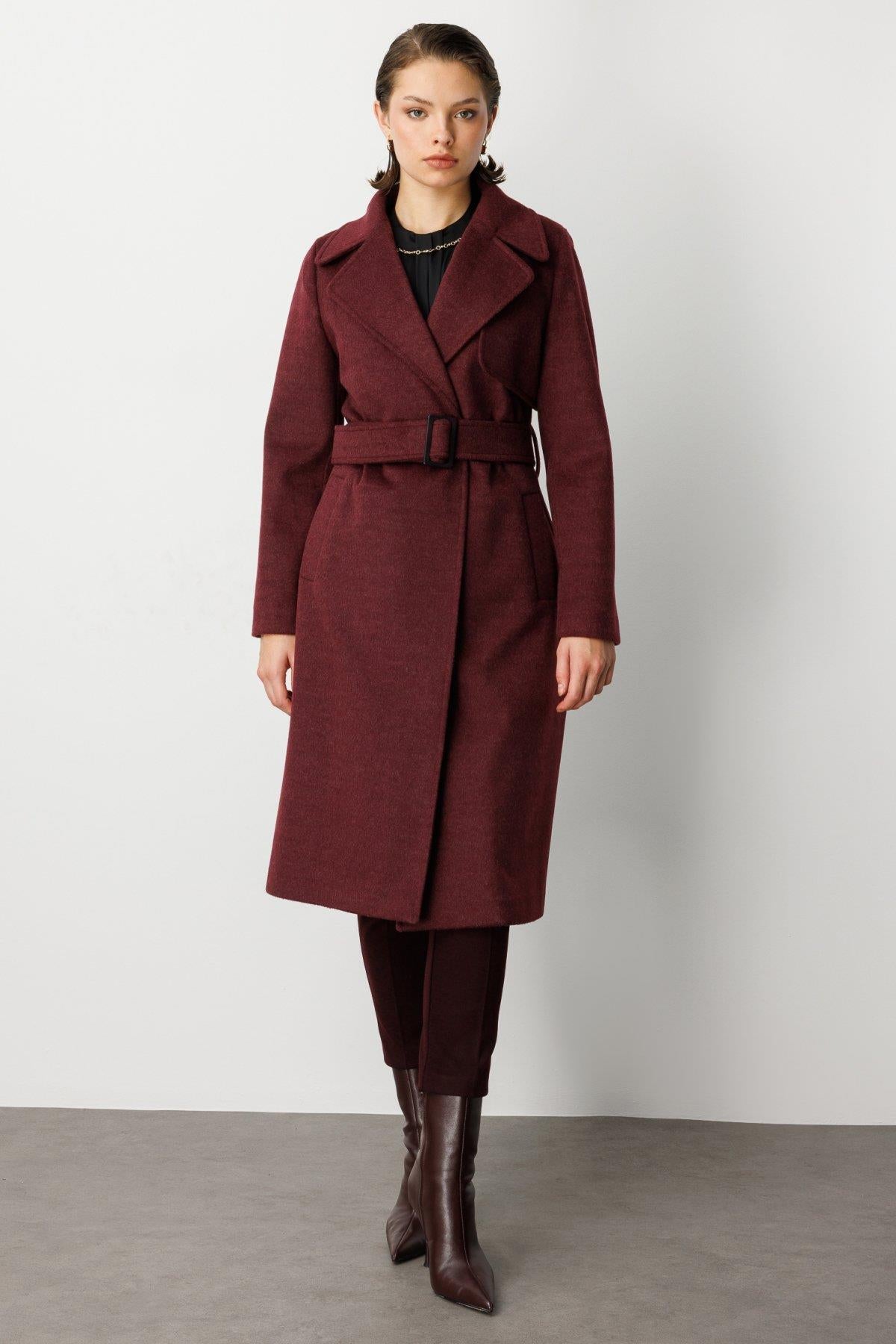 Beli Kuşaklı Kruvaze Kaşe Kaban