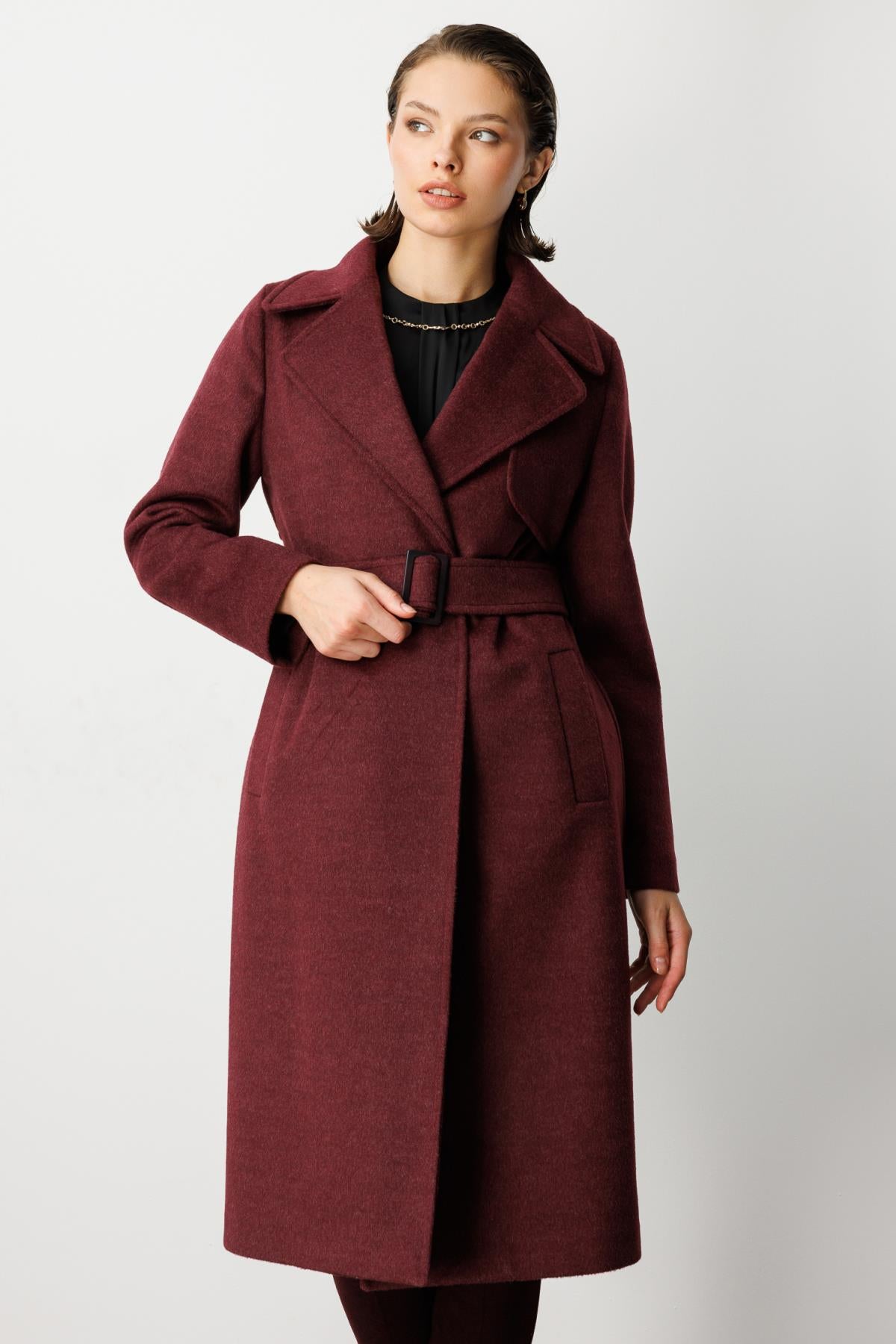 Beli Kuşaklı Kruvaze Kaşe Kaban