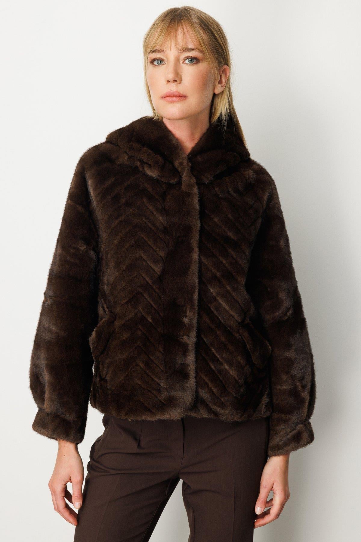 Kapüşonlu Peluş Mont