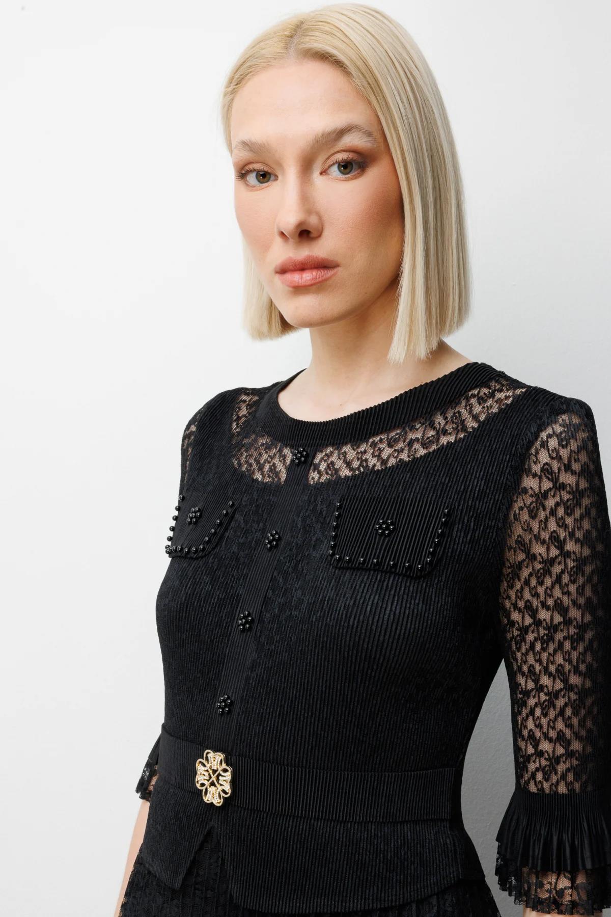 Beaded Detail Lace Midi Dress