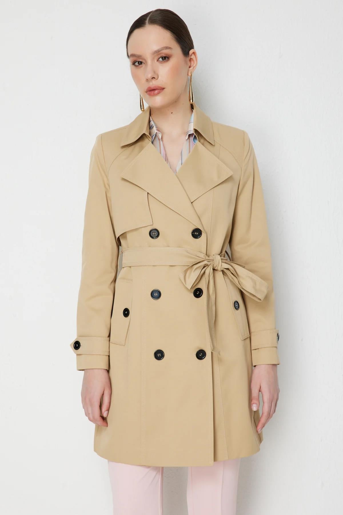 Kolları Apoletli Beli Kuşaklı Trençkot