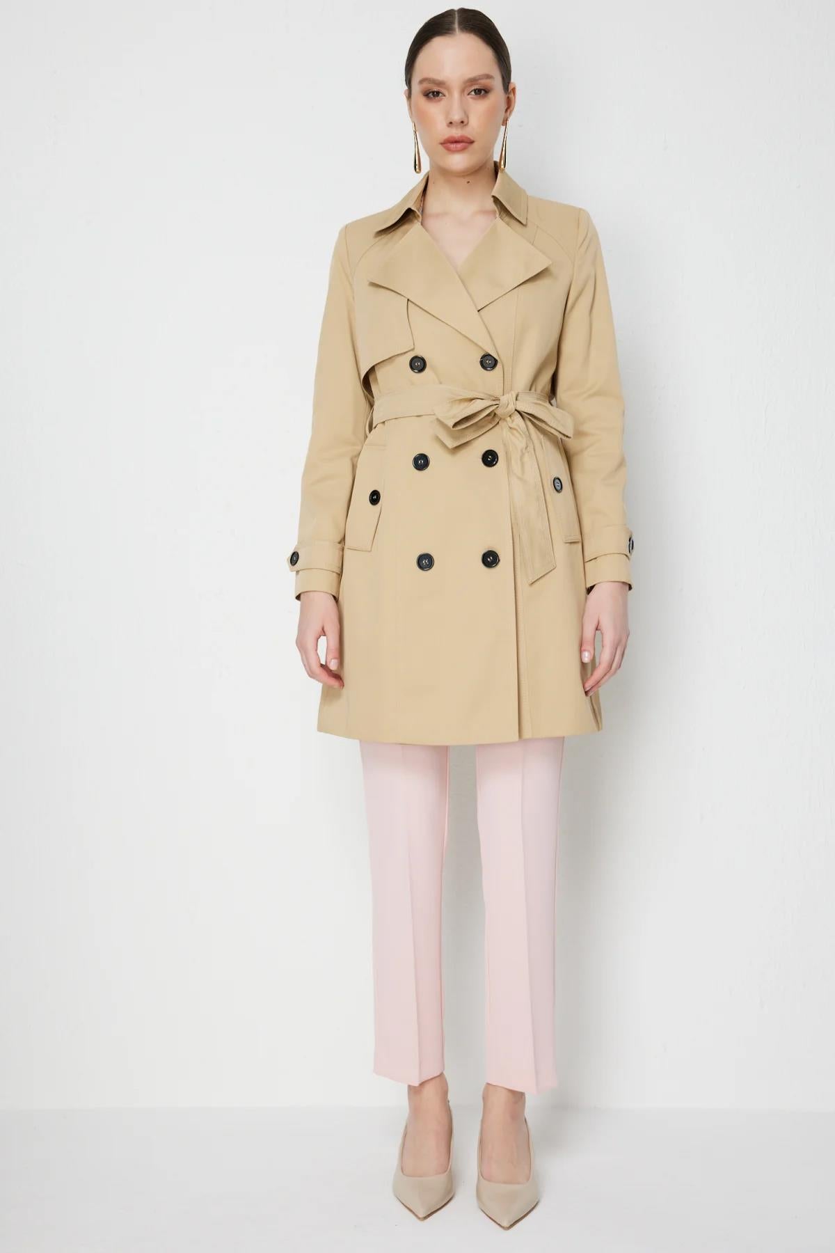 Kolları Apoletli Beli Kuşaklı Trençkot