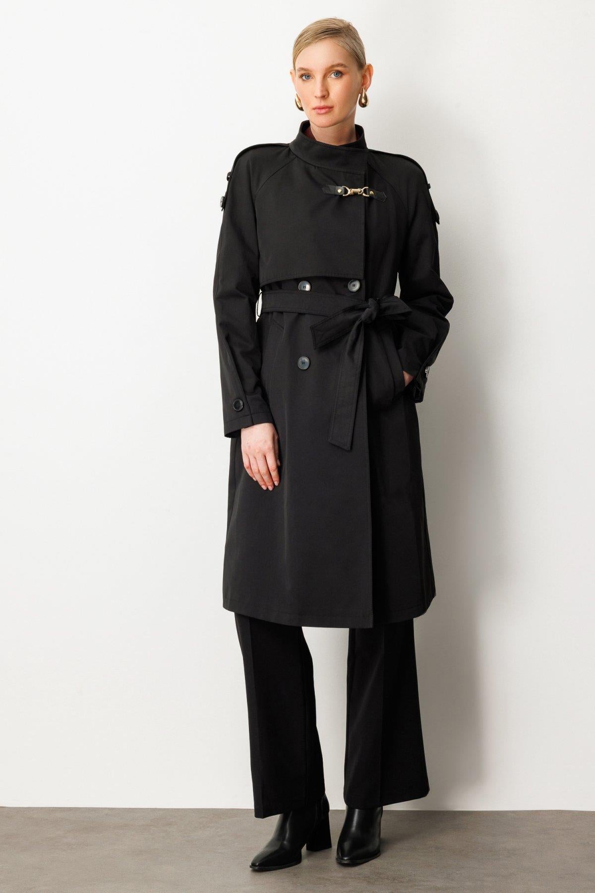 Stand Collar Belted Trench Coat