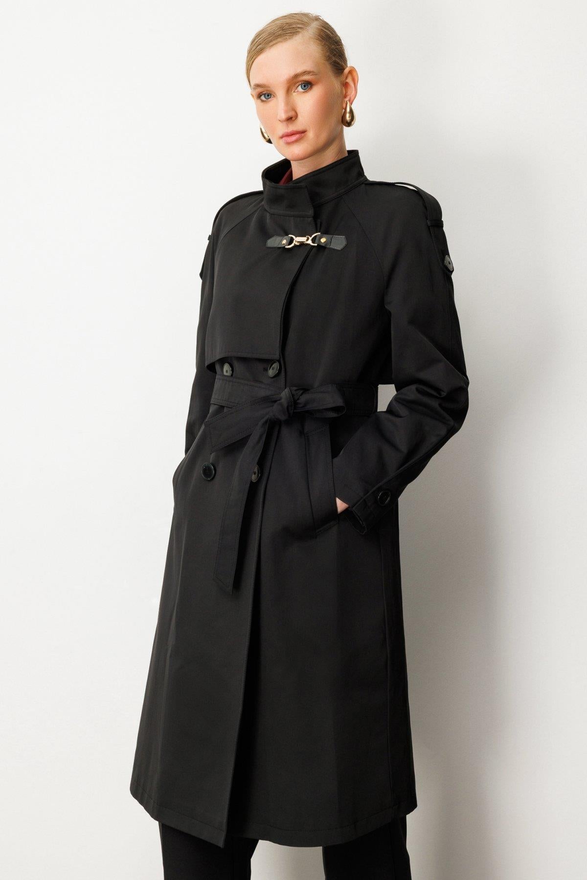 Stand Collar Belted Trench Coat
