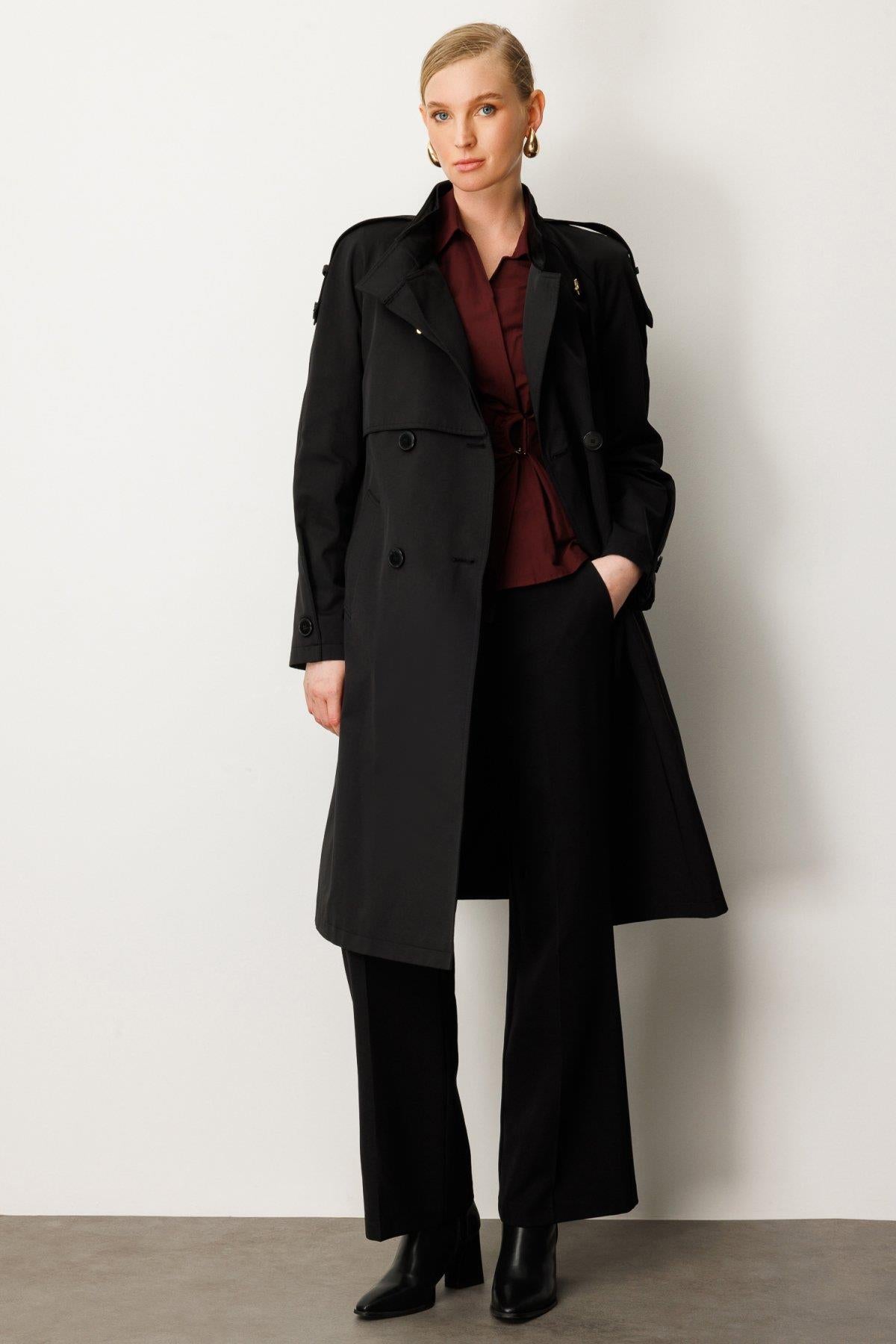 Stand Collar Belted Trench Coat