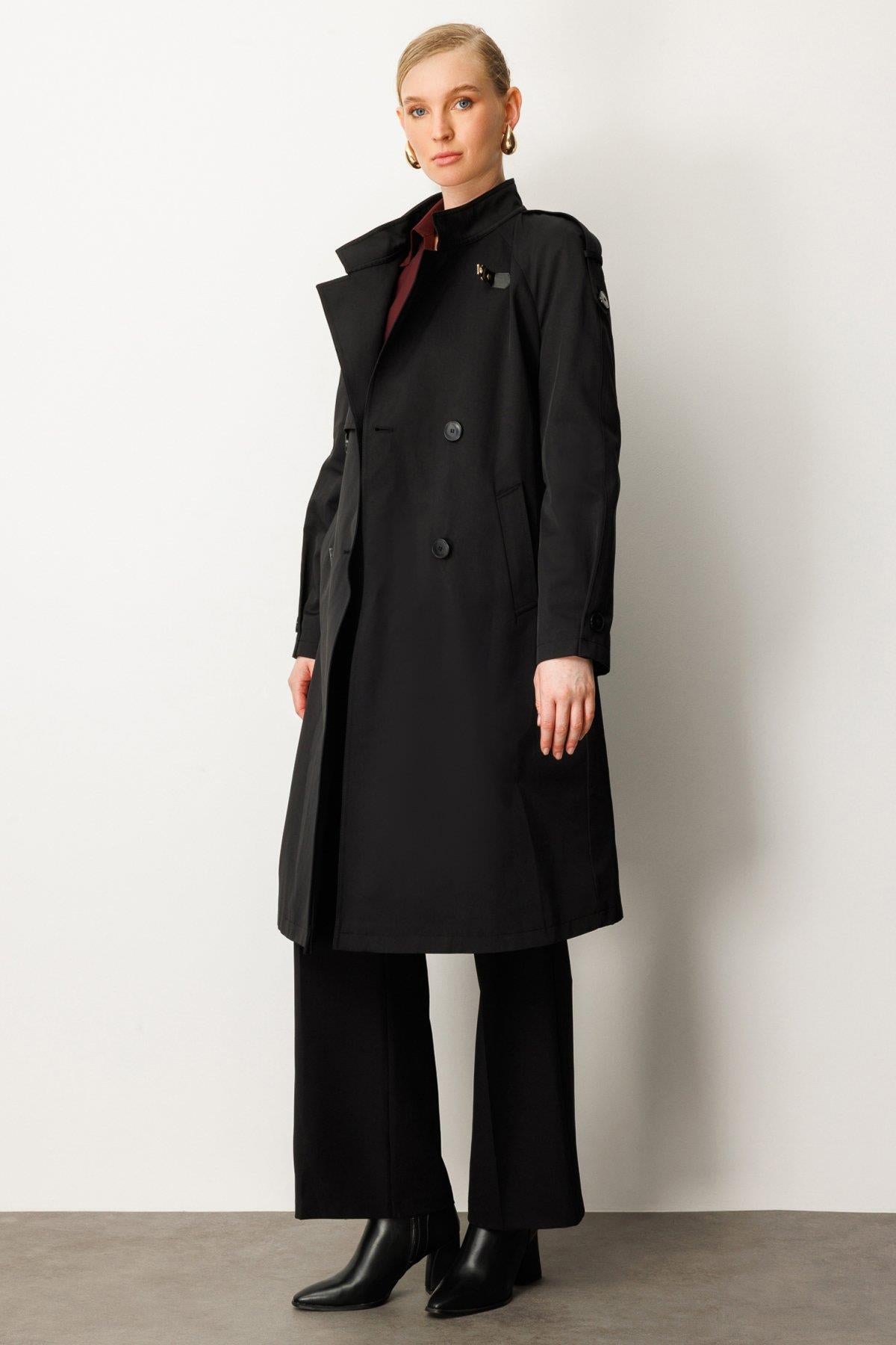 Stand Collar Belted Trench Coat