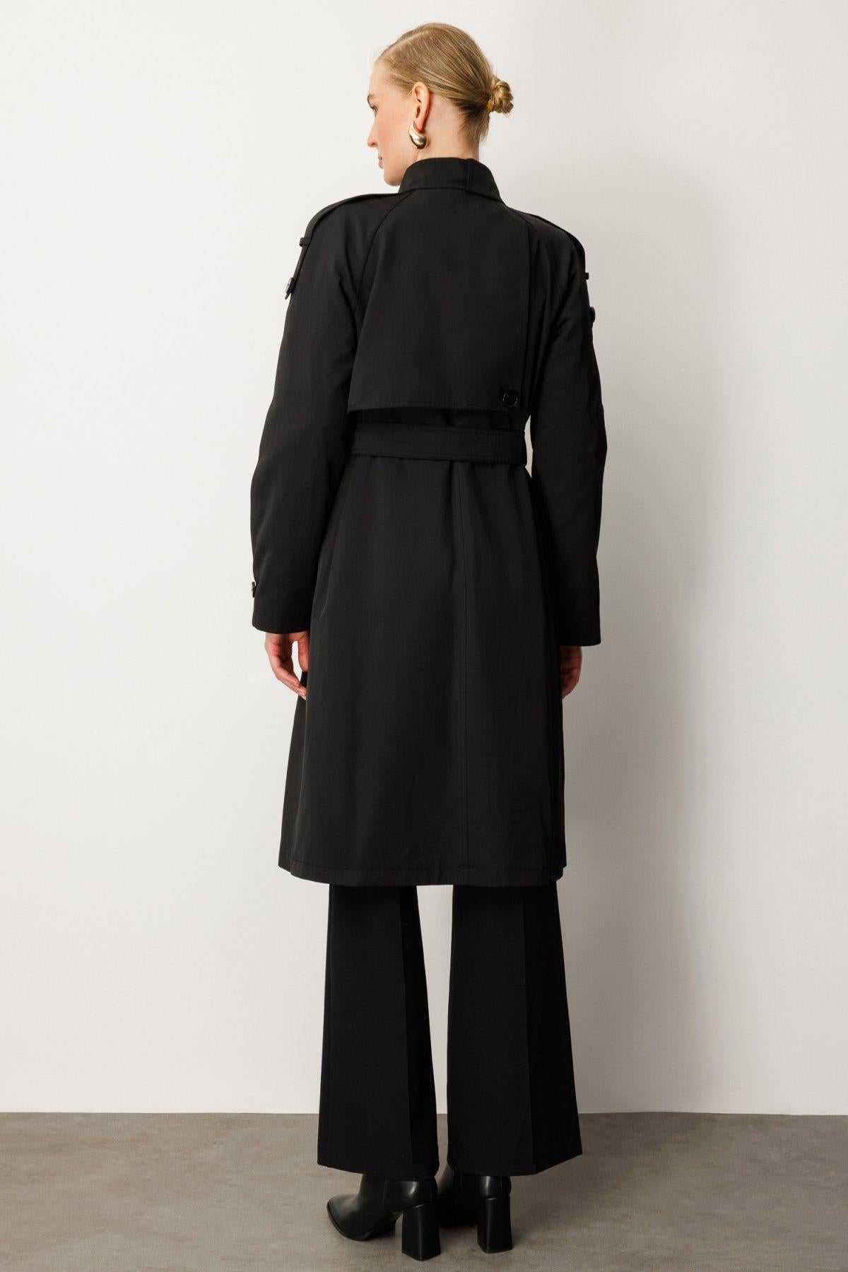 Stand Collar Belted Trench Coat