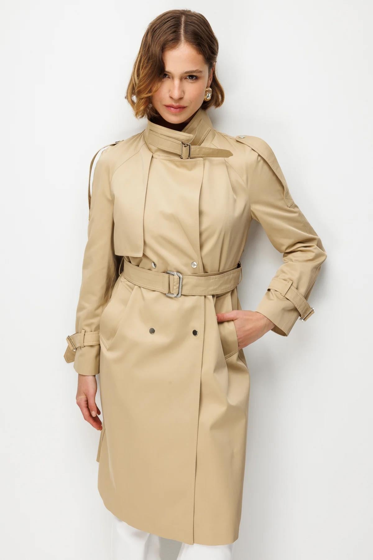 Trench Coat with Belted Waist and Epaulets