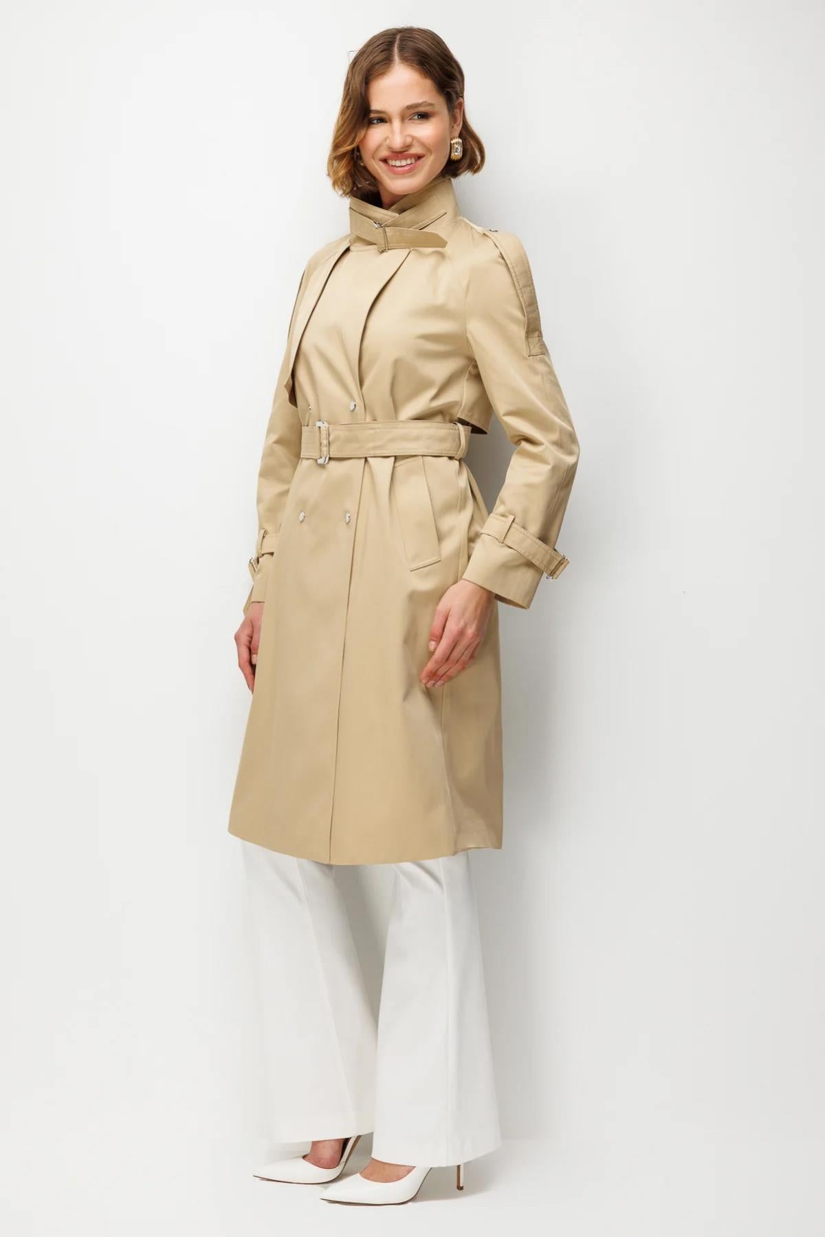 Beli Kemerli Omuzu Apoletli Trençkot