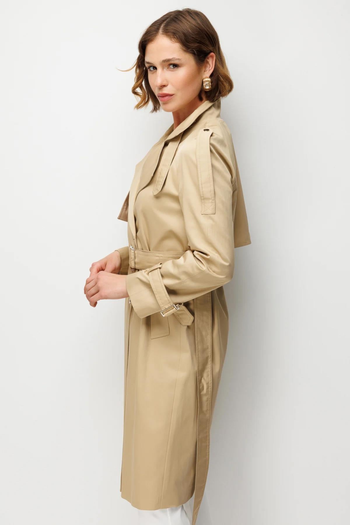 Trench Coat with Belted Waist and Epaulets
