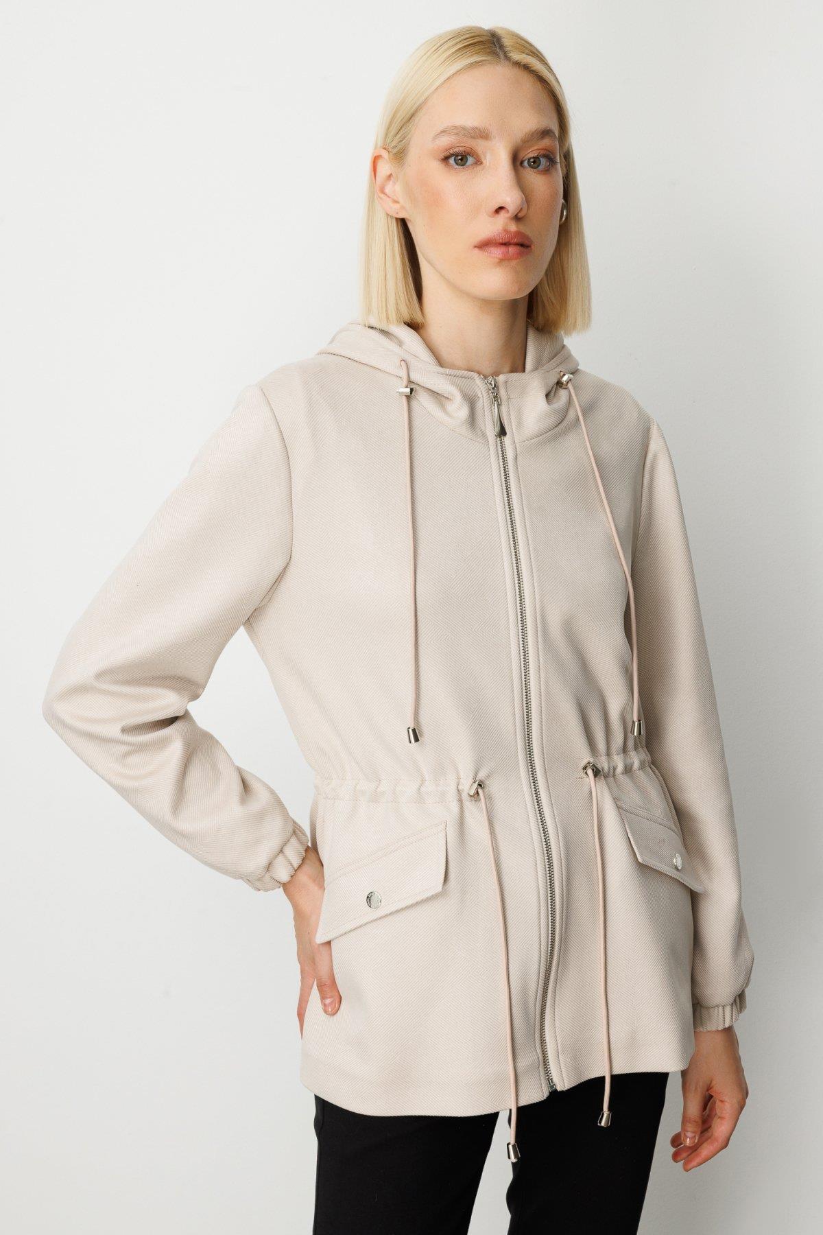Hooded Short Coat with Flap Pocket