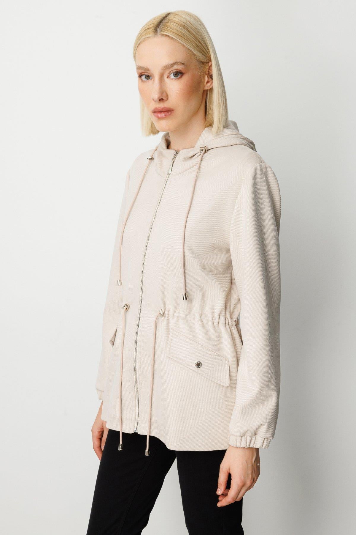 Hooded Short Coat with Flap Pocket