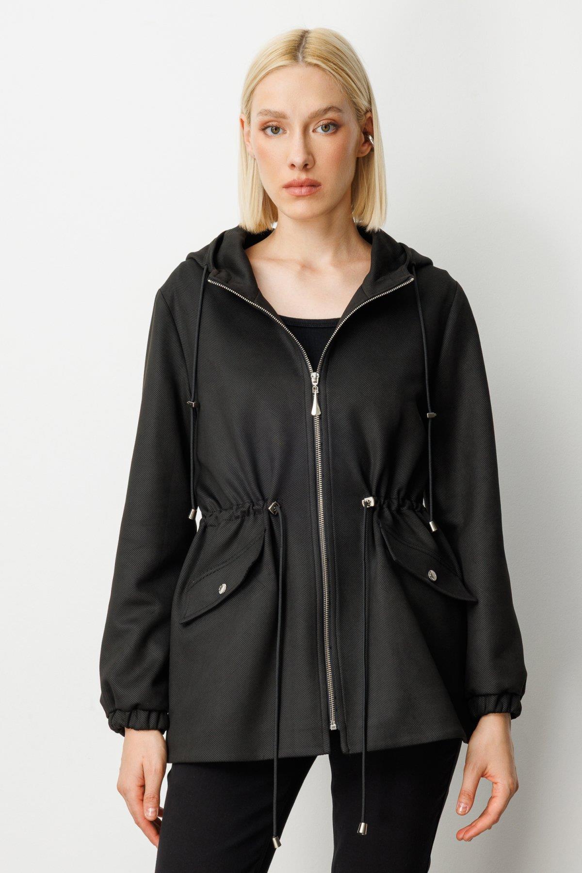 Hooded Short Coat with Flap Pocket