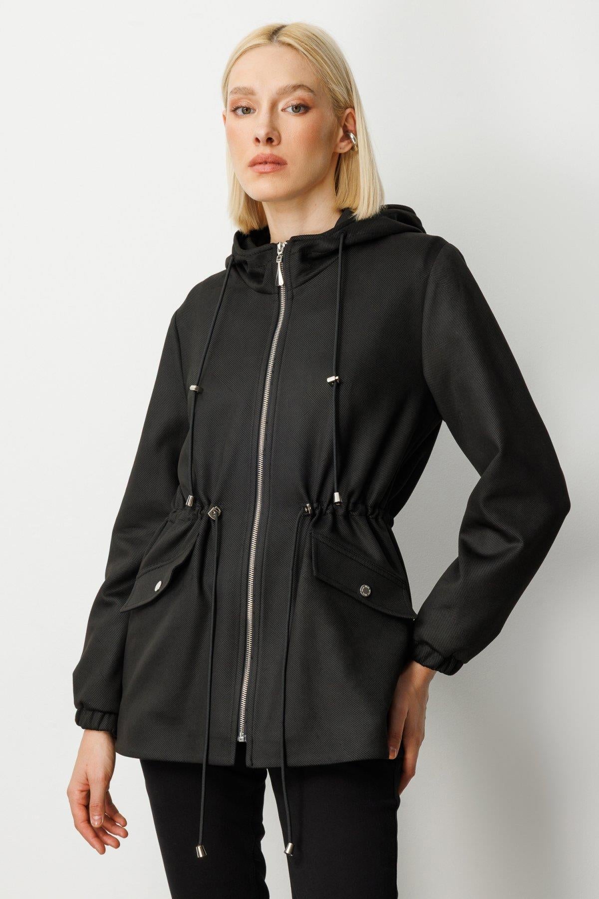 Hooded Short Coat with Flap Pocket