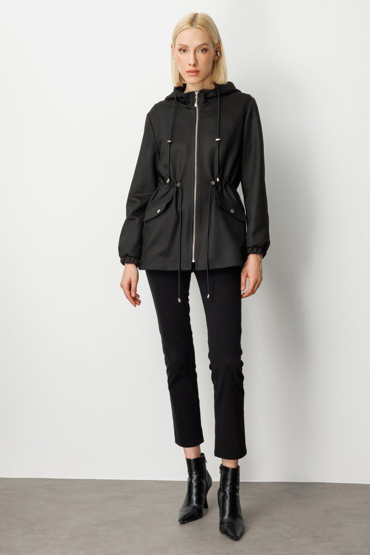 Hooded Short Coat with Flap Pocket