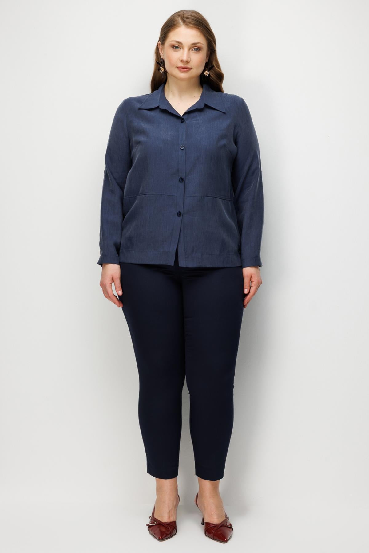 Torba Cepli Gömlek Yaka Büyük Beden Ceket