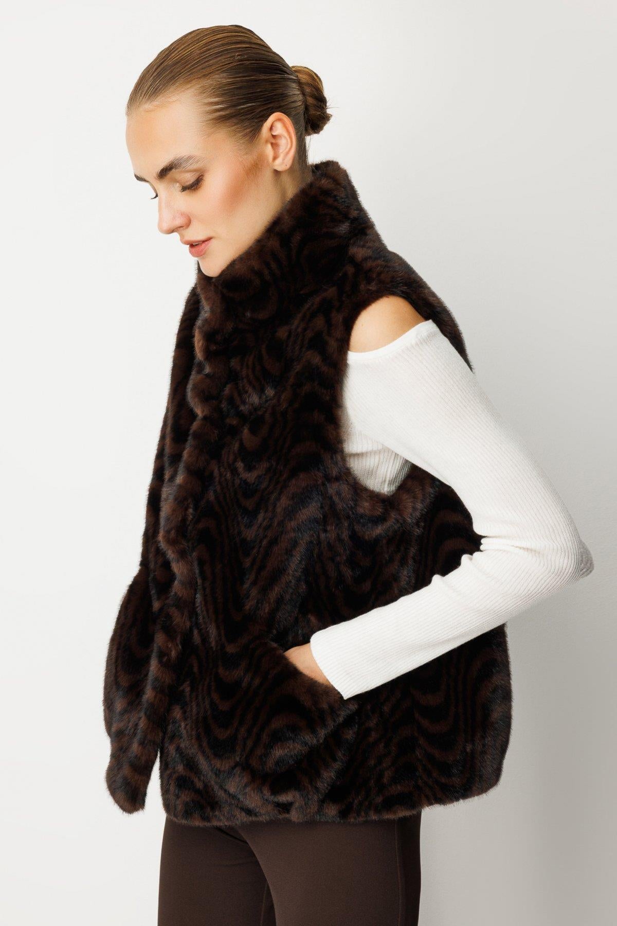 Leopar Desenli Peluş Yelek