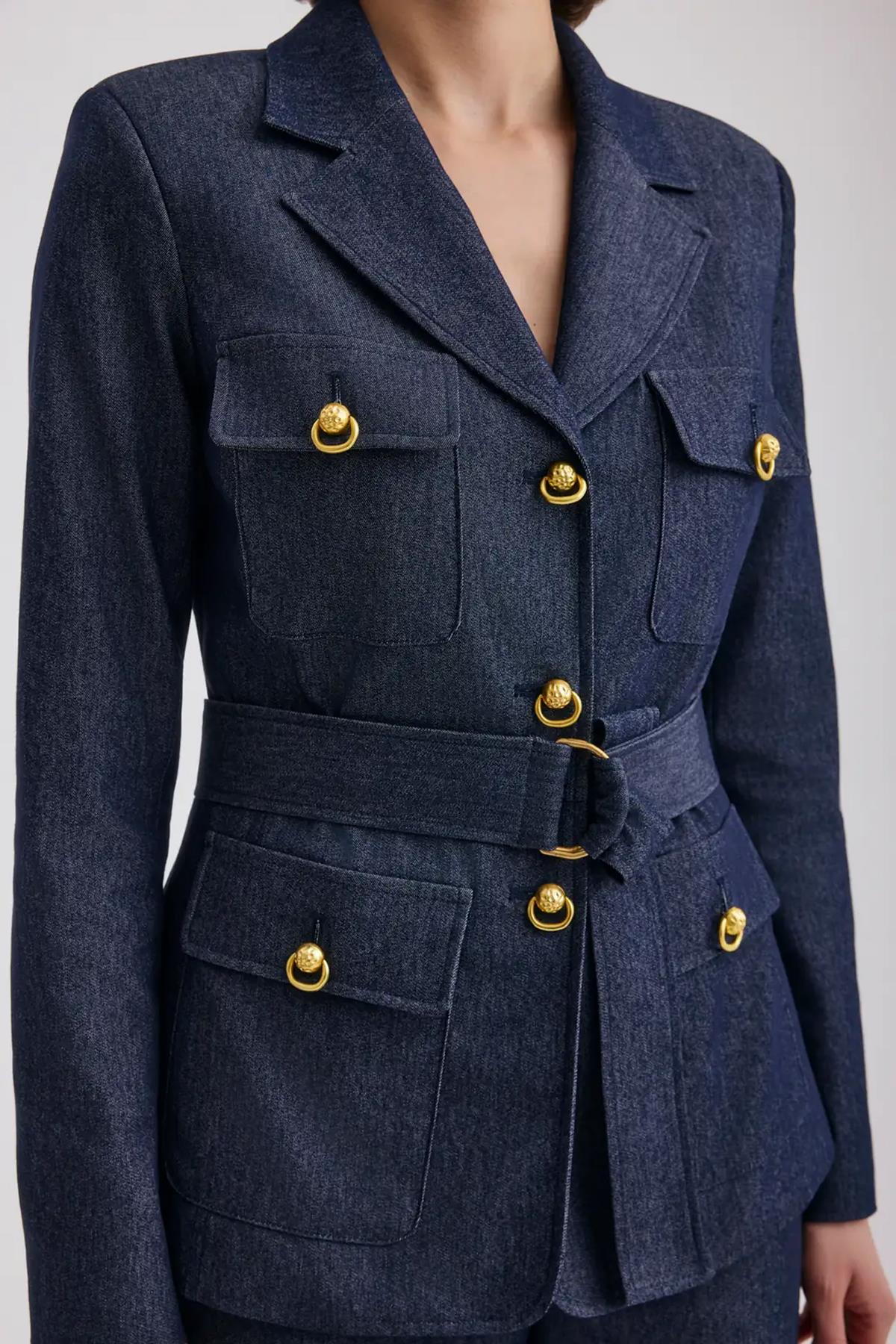 Gold Düğmeli Denim Görünümlü Takım