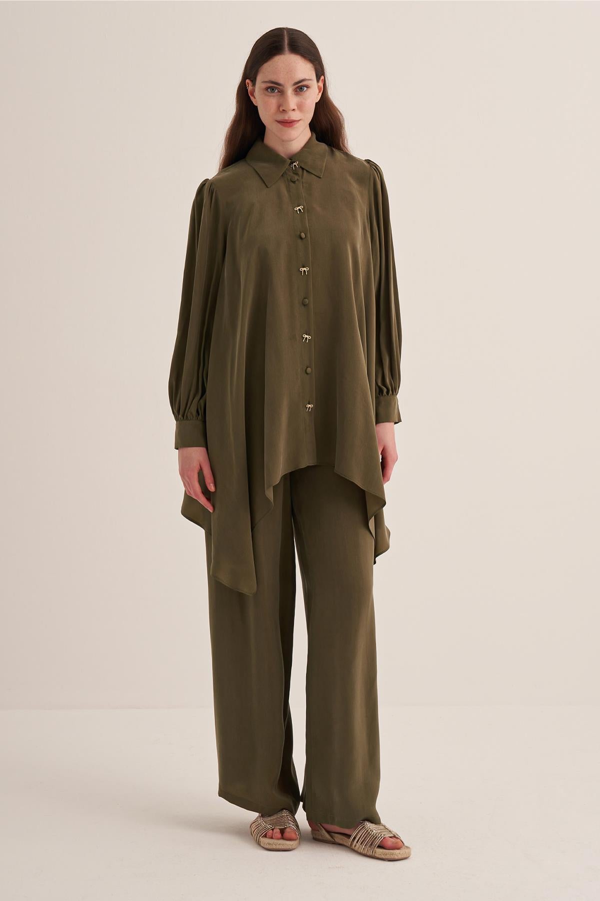 Cupro Tunic with Bow and Button Detail