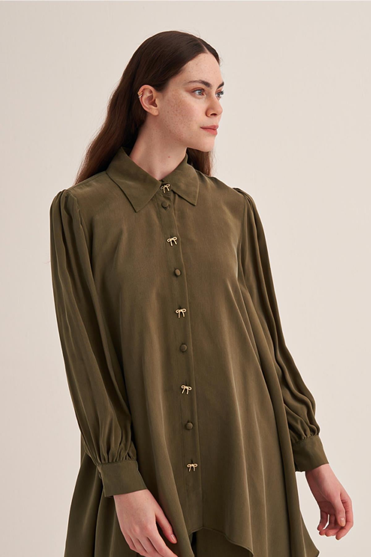 Cupro Tunic with Bow and Button Detail