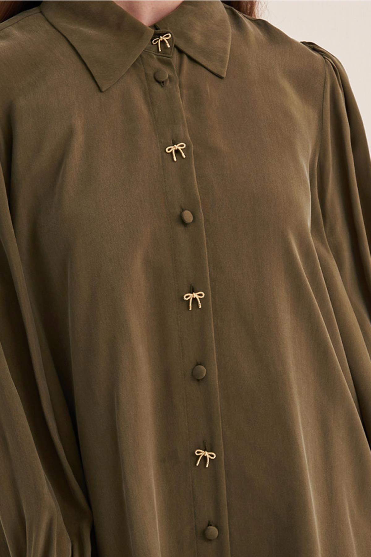 Cupro Tunic with Bow and Button Detail