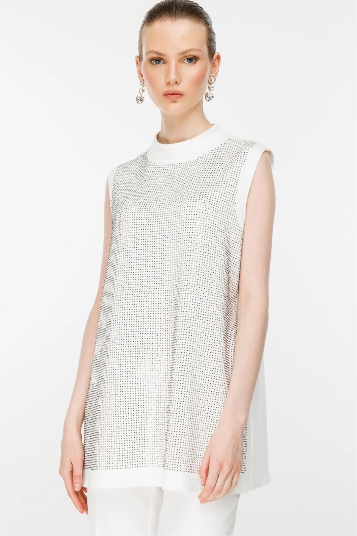 Stone Detailed Sleeveless Tunic