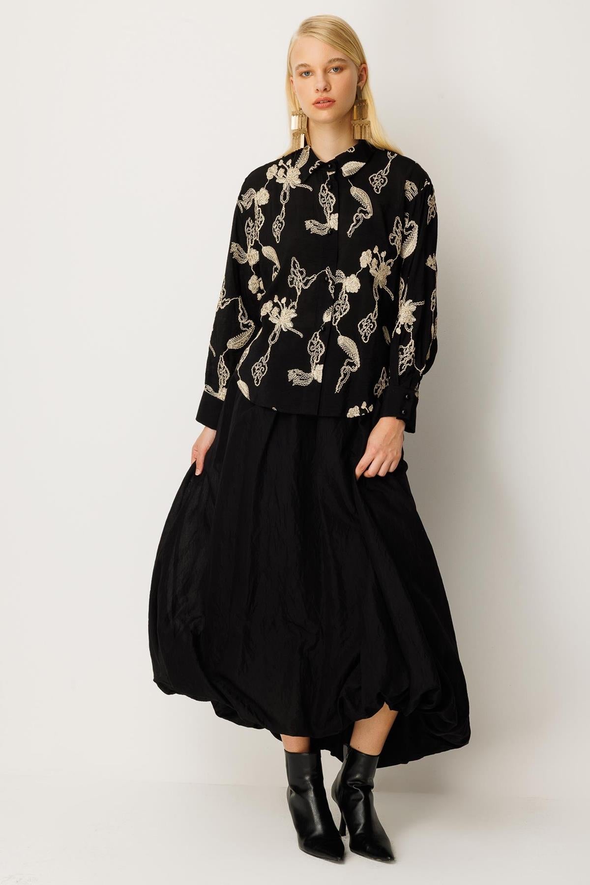 Chain Embroidery Shirt Skirt Set