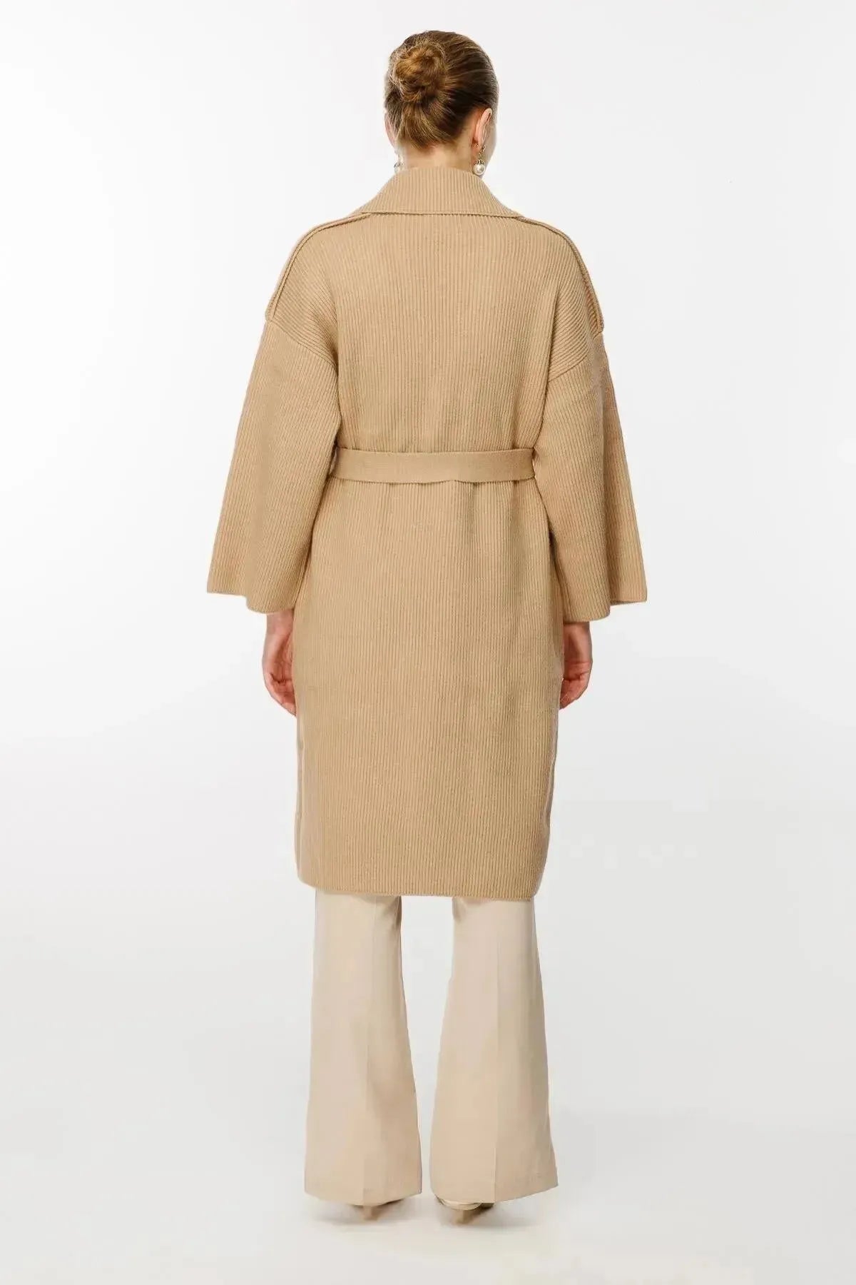 Belted Waist Knitted Long Cardigan