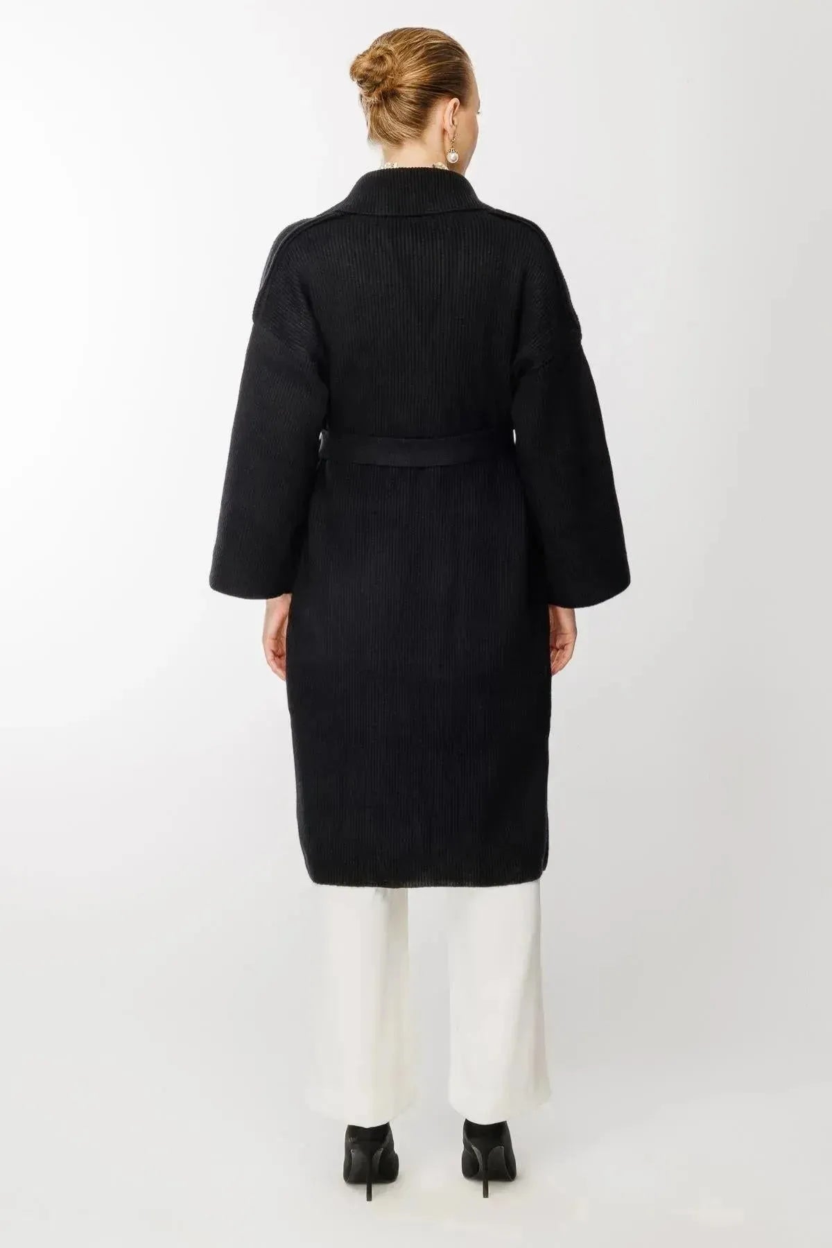 Belted Waist Knitted Long Cardigan