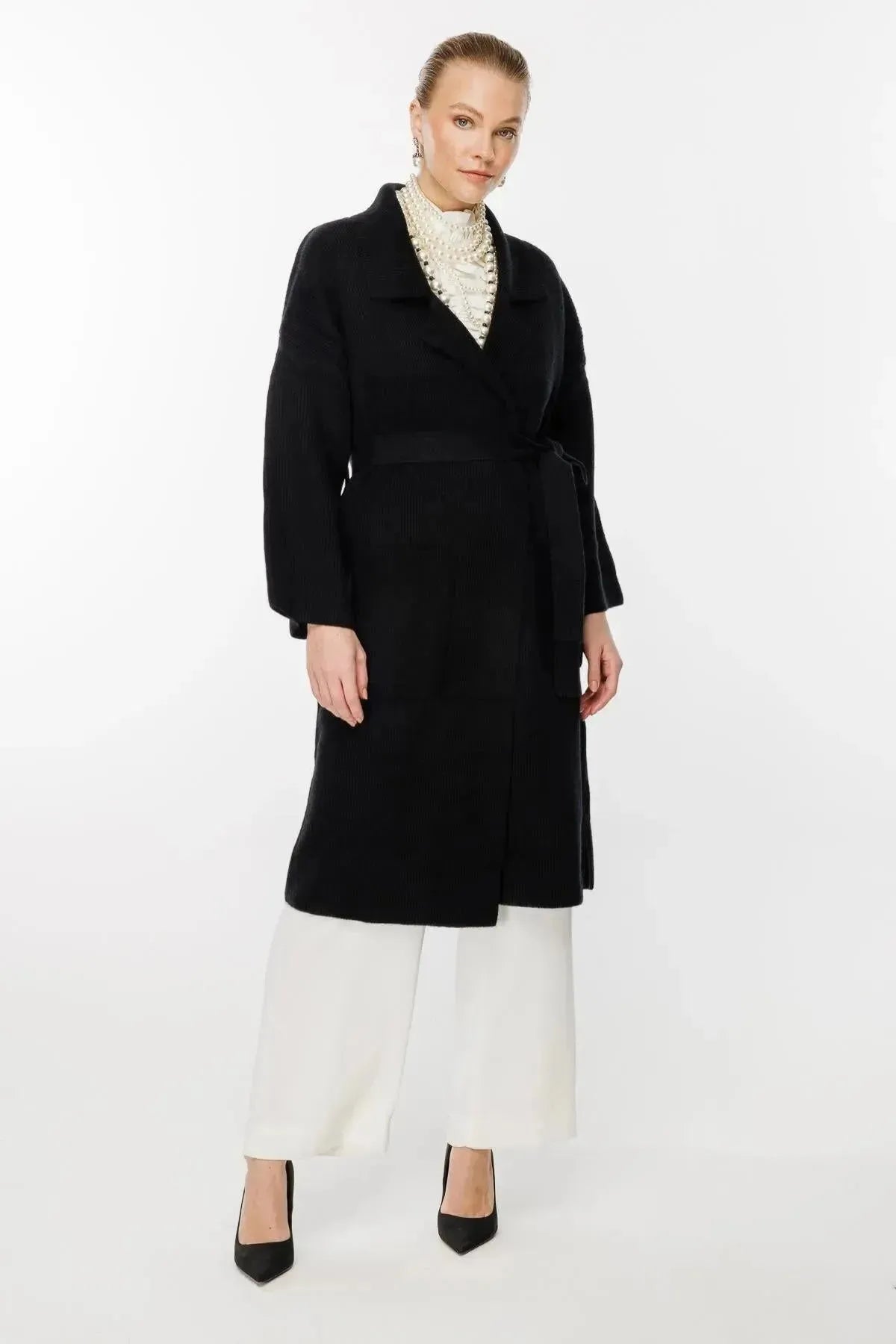 Belted Waist Knitted Long Cardigan