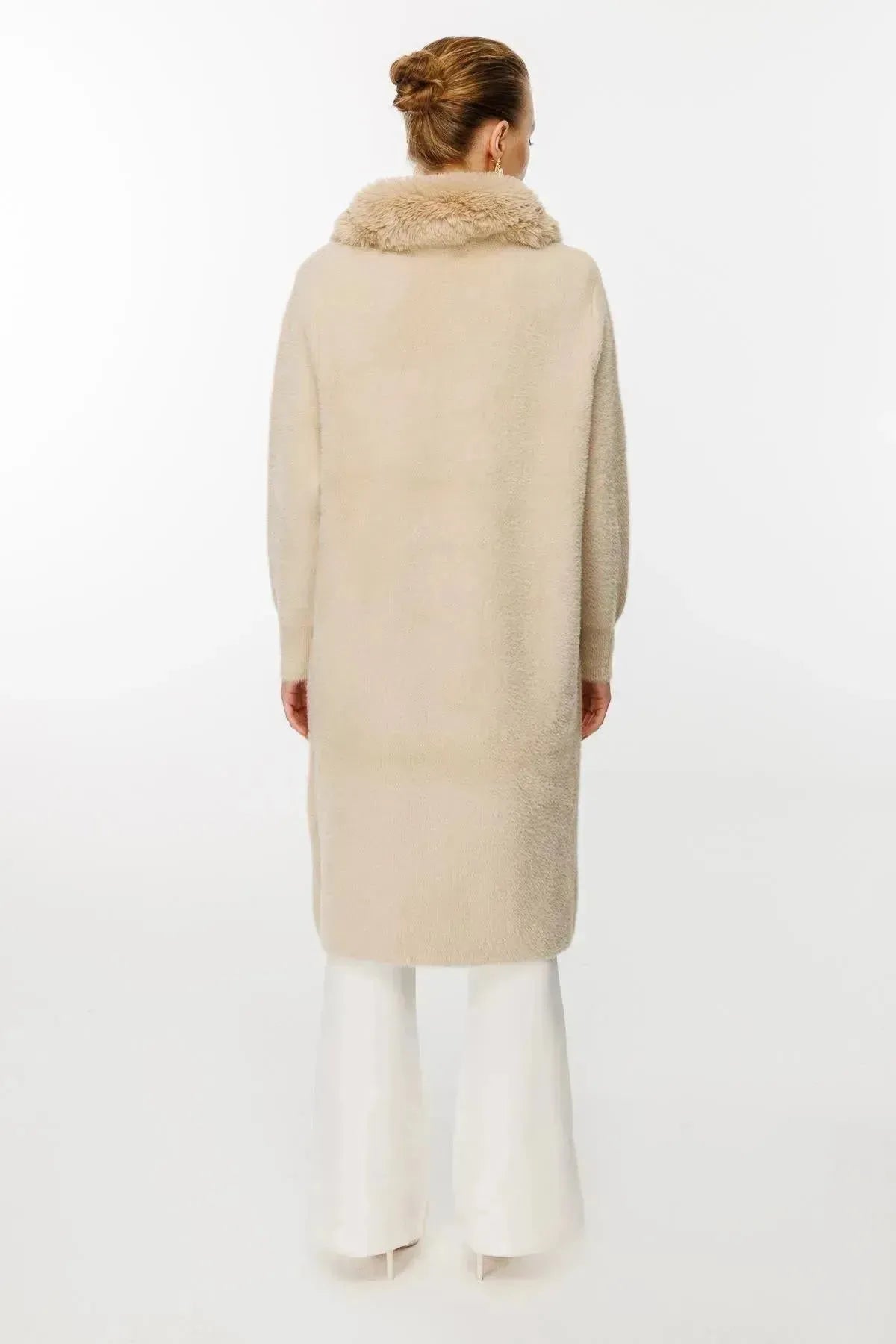 Fur Detailed Coat with Collar and Pocket