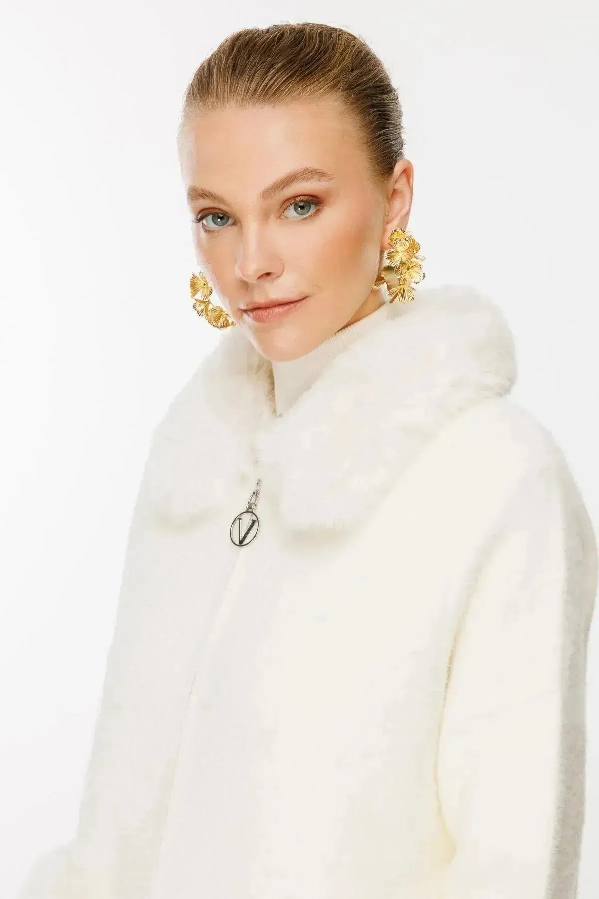 Fur Detailed Coat with Collar and Pocket
