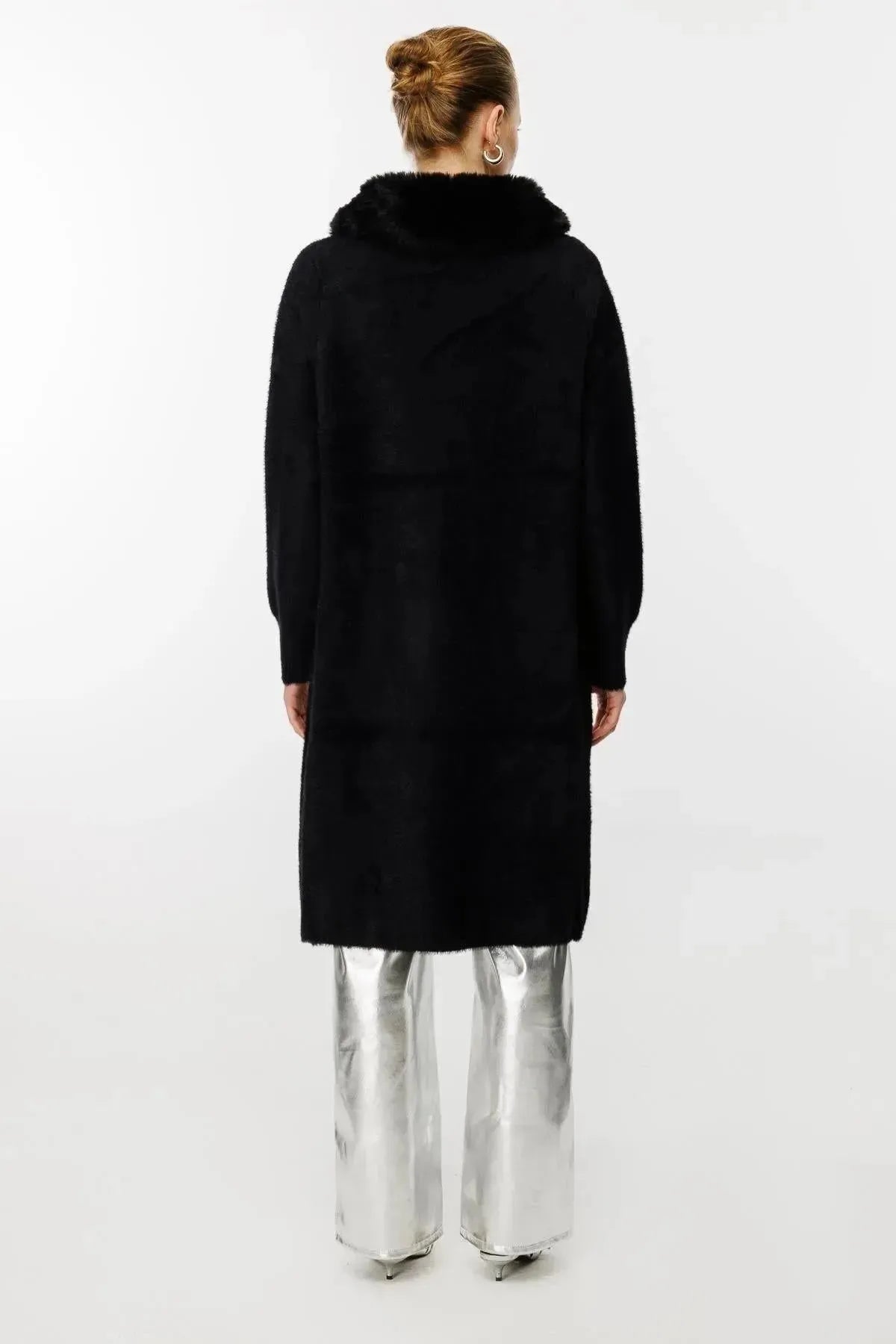 Fur Detailed Coat with Collar and Pocket