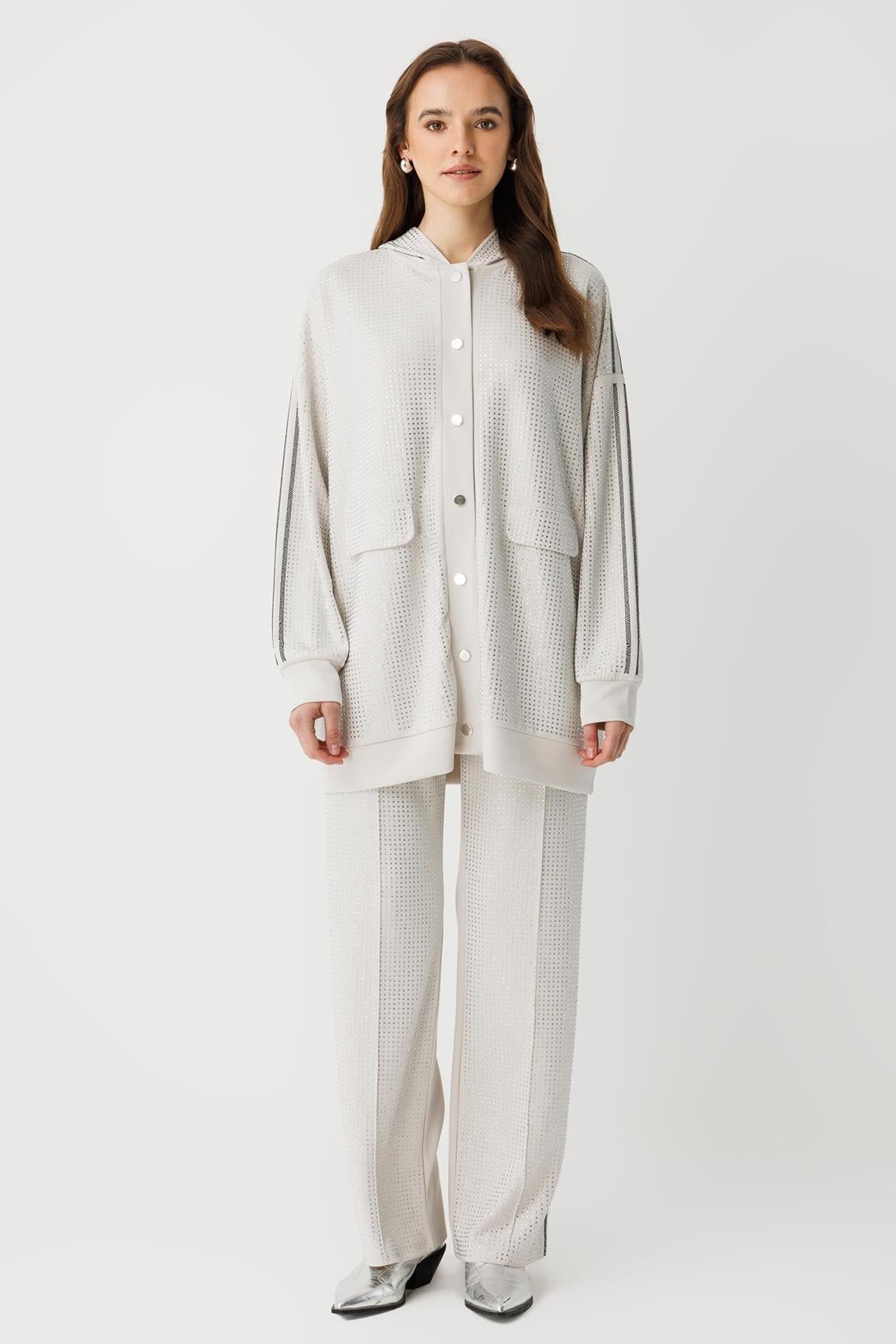 Işıltı Detaylı Kapüşonlu Ceket Ve Pantolon Takım