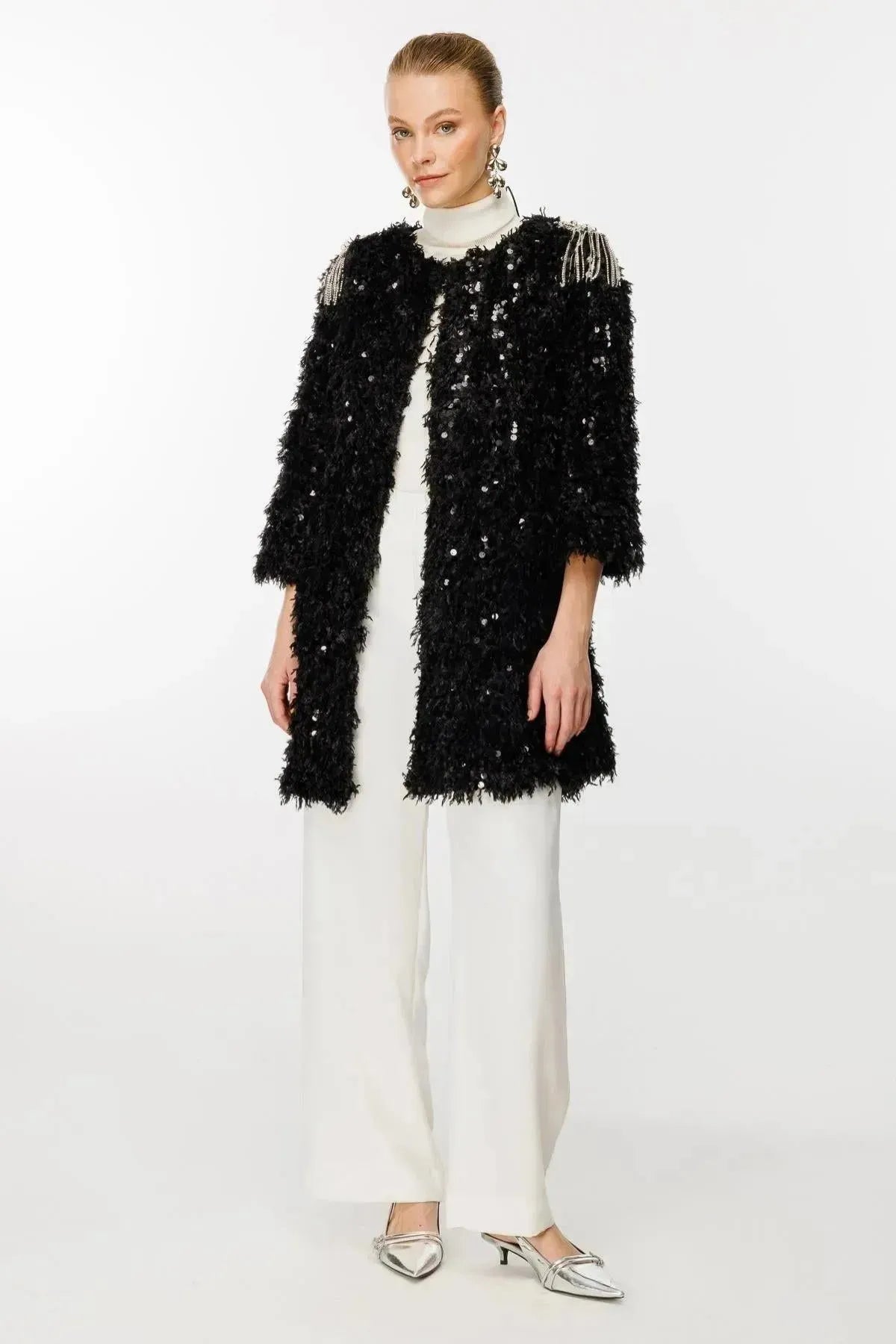 Sequin and Tassel Detailed Epaulette Cardigan