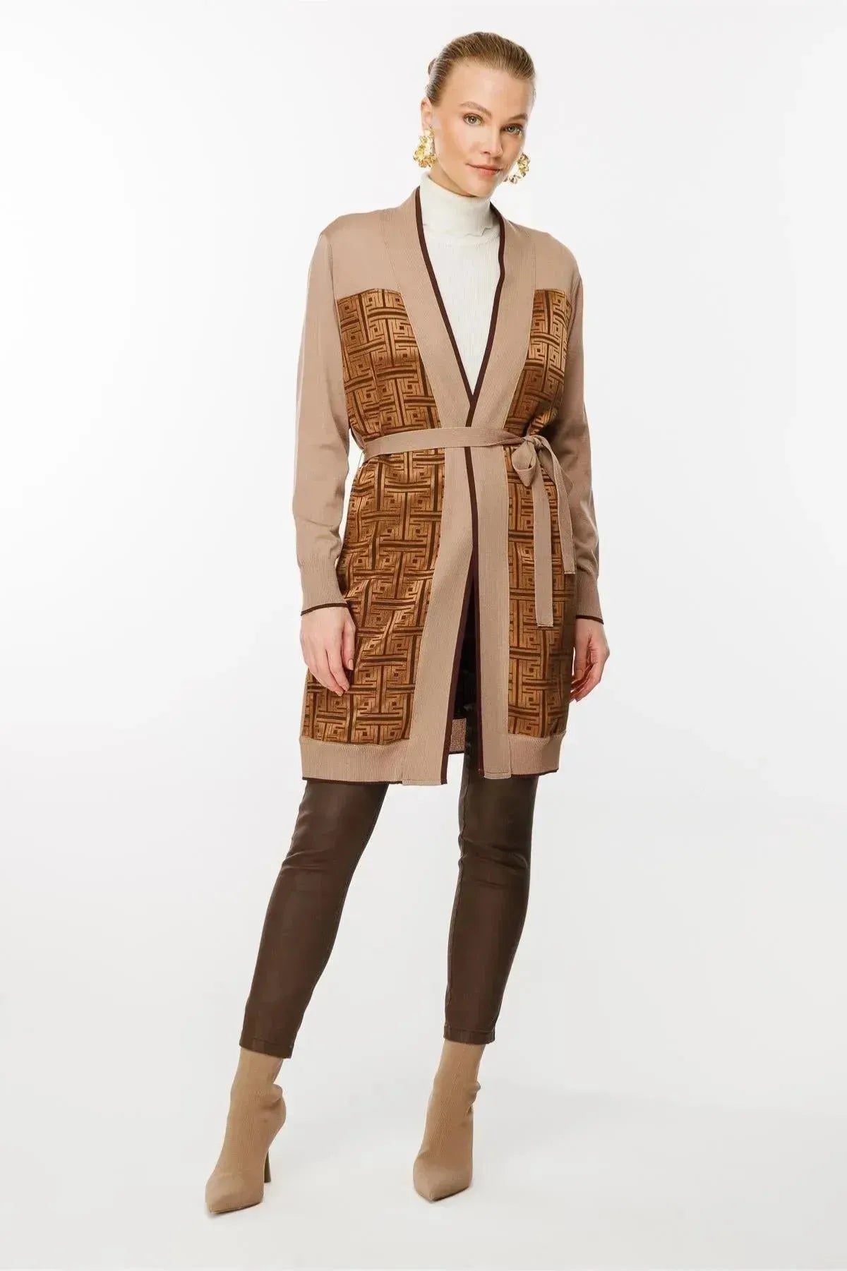 Waist Belted Patterned Cardigan