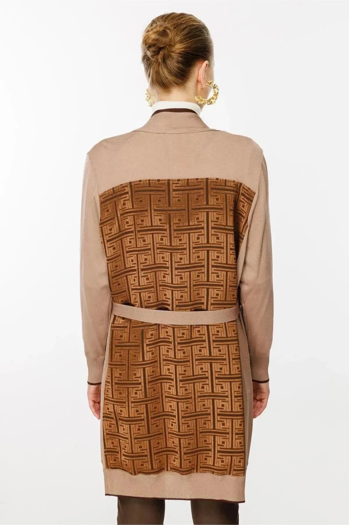 Waist Belted Patterned Cardigan