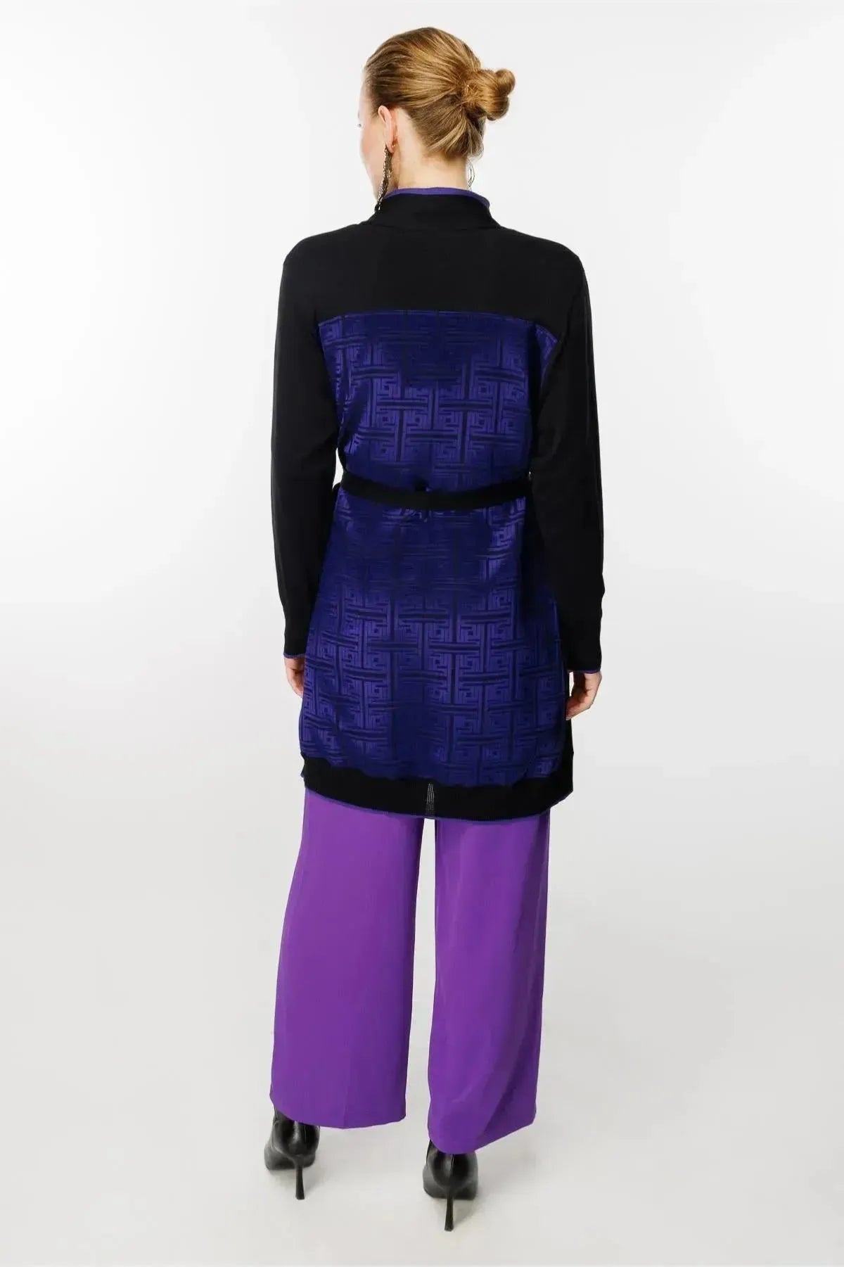 Waist Belted Patterned Cardigan