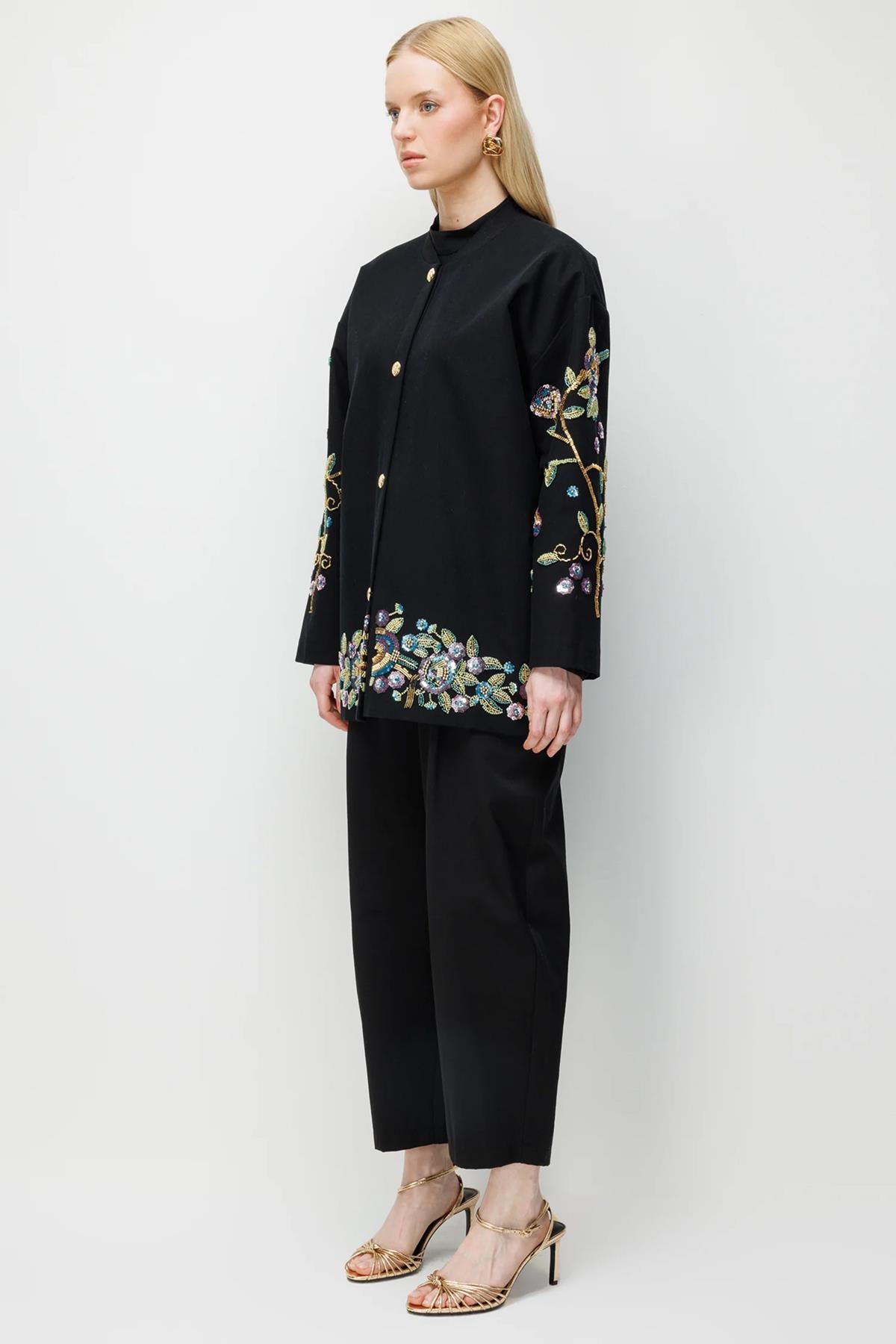 Boncuk İşlemeli Kanvas Ceket