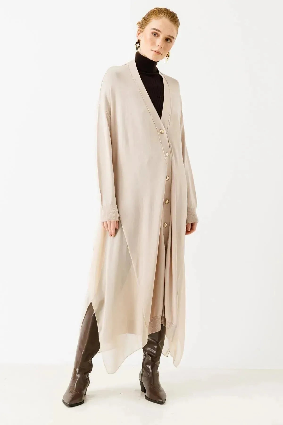 Chiffon Detailed Knitwear Cardigan