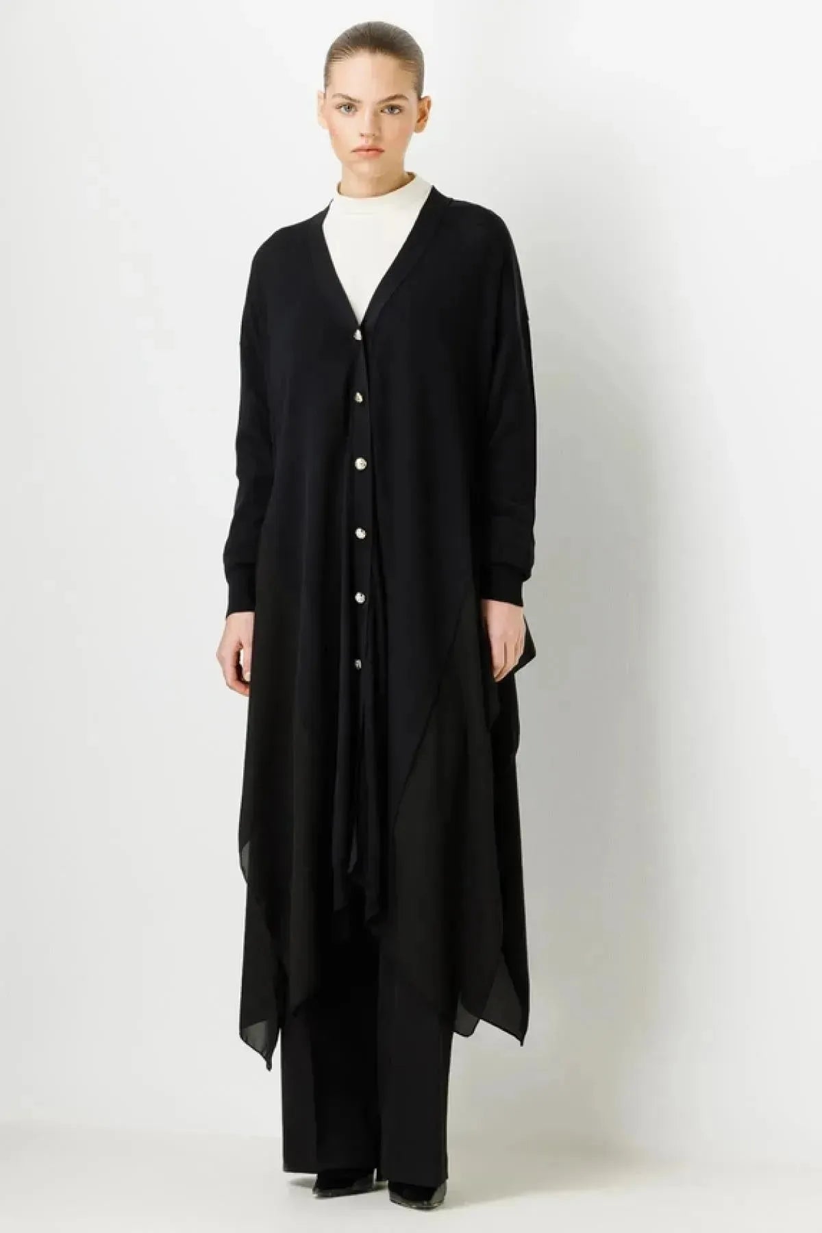Chiffon Detailed Knitwear Cardigan