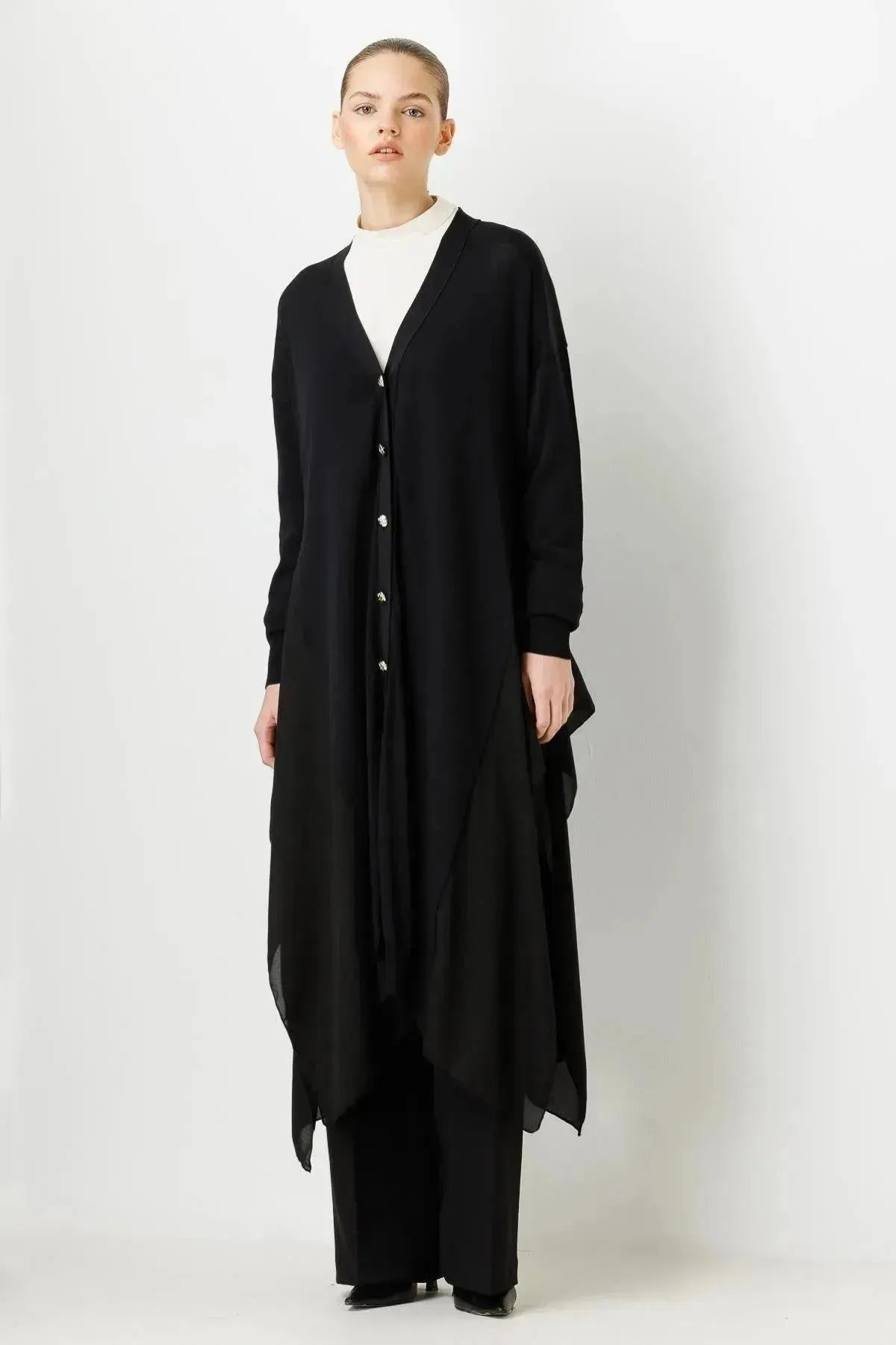 Chiffon Detailed Knitwear Cardigan