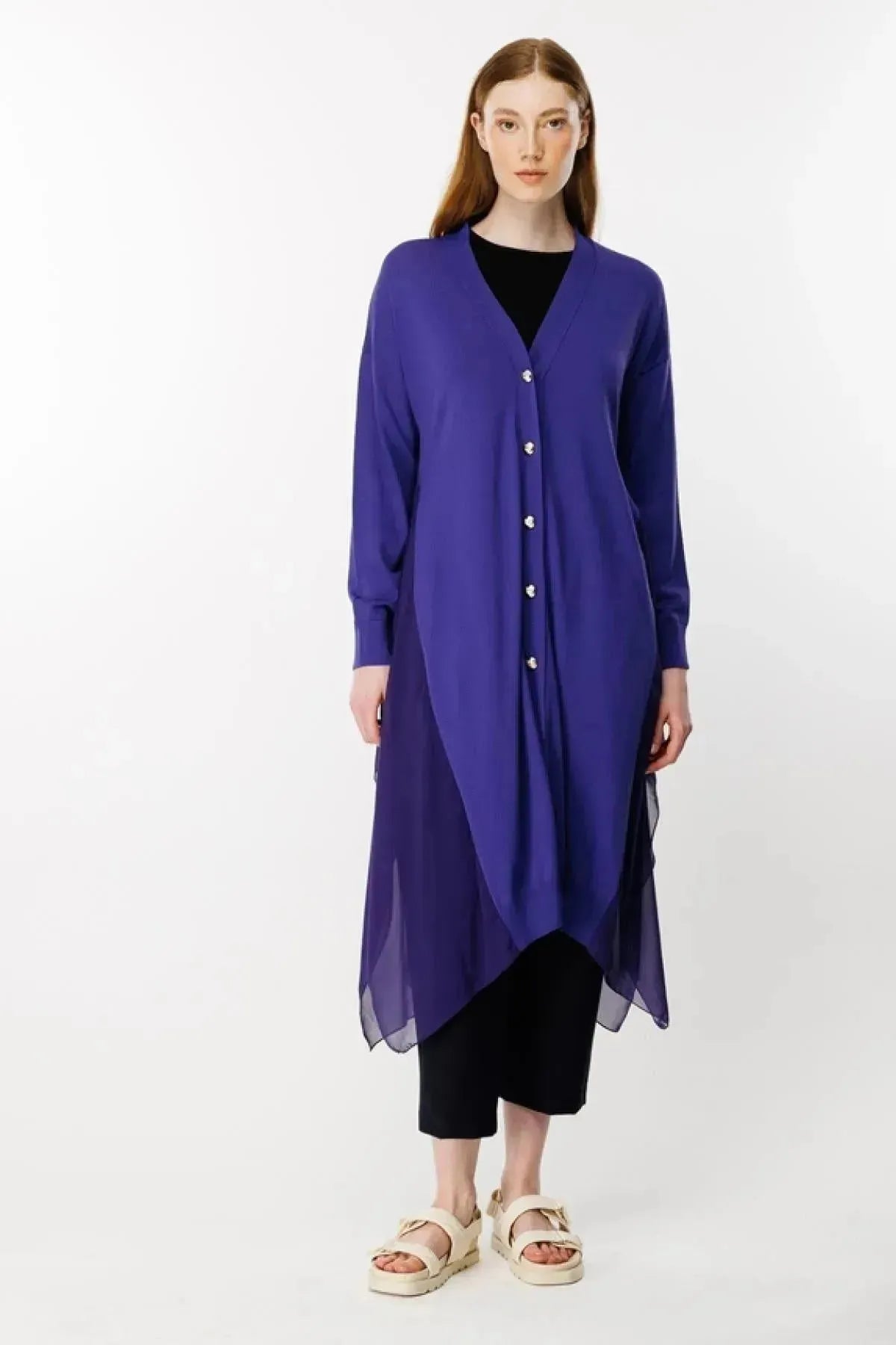Chiffon Detailed Knitwear Cardigan