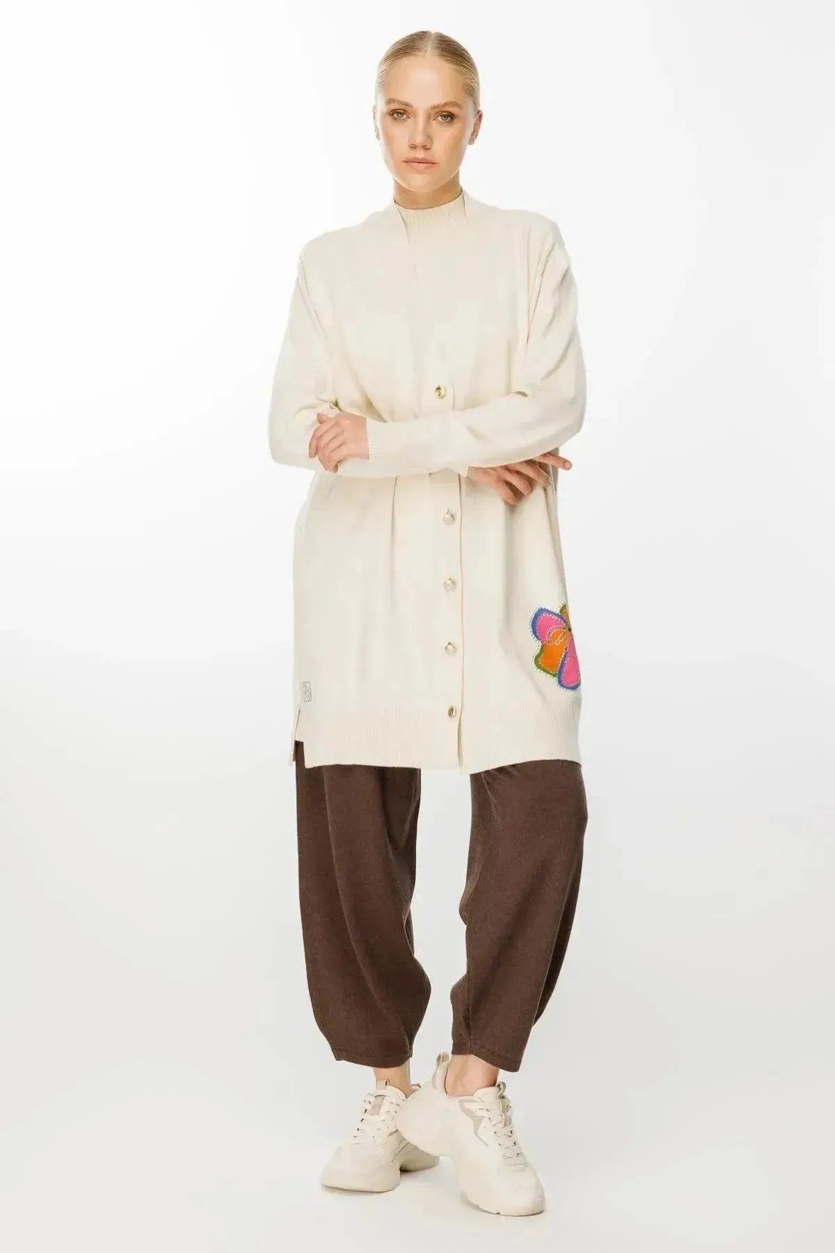 Floral Patterned Buttoned Front Cardigan