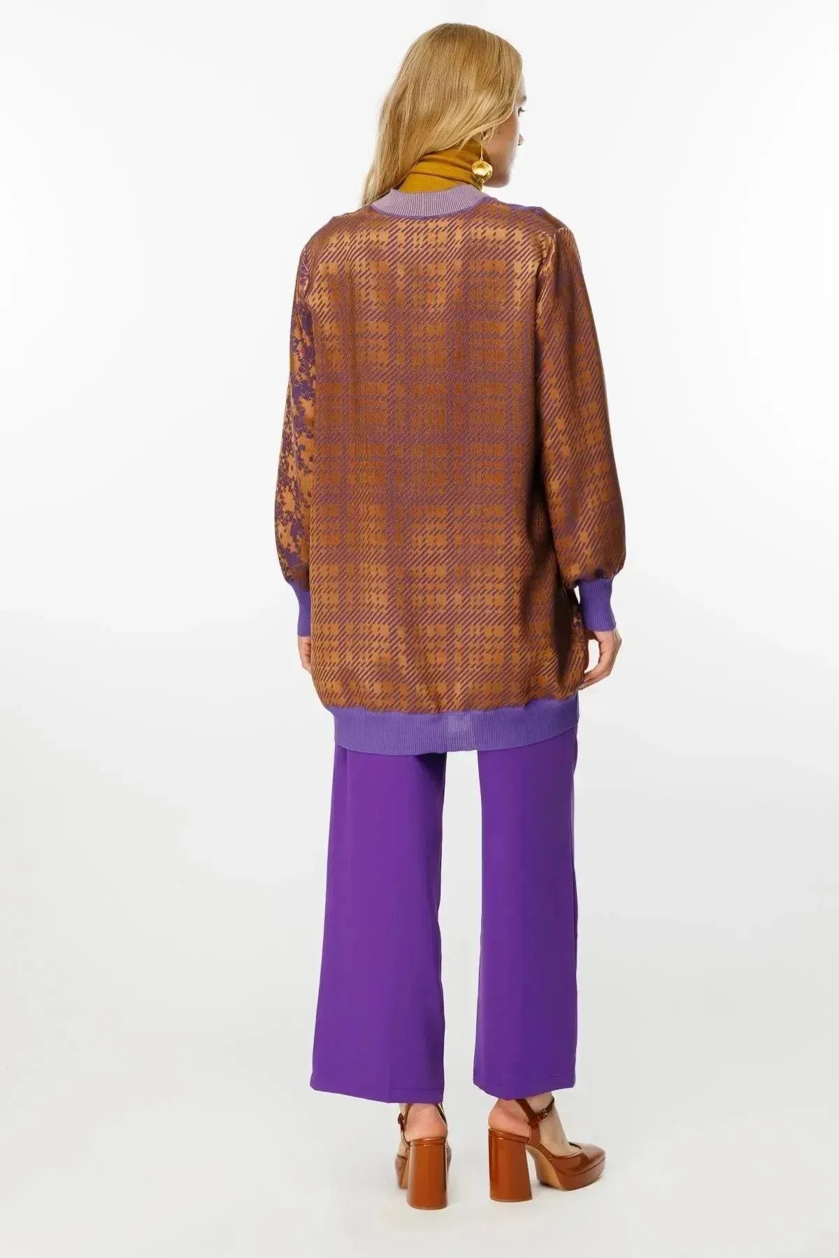Square Patterned Mid Length Cardigan